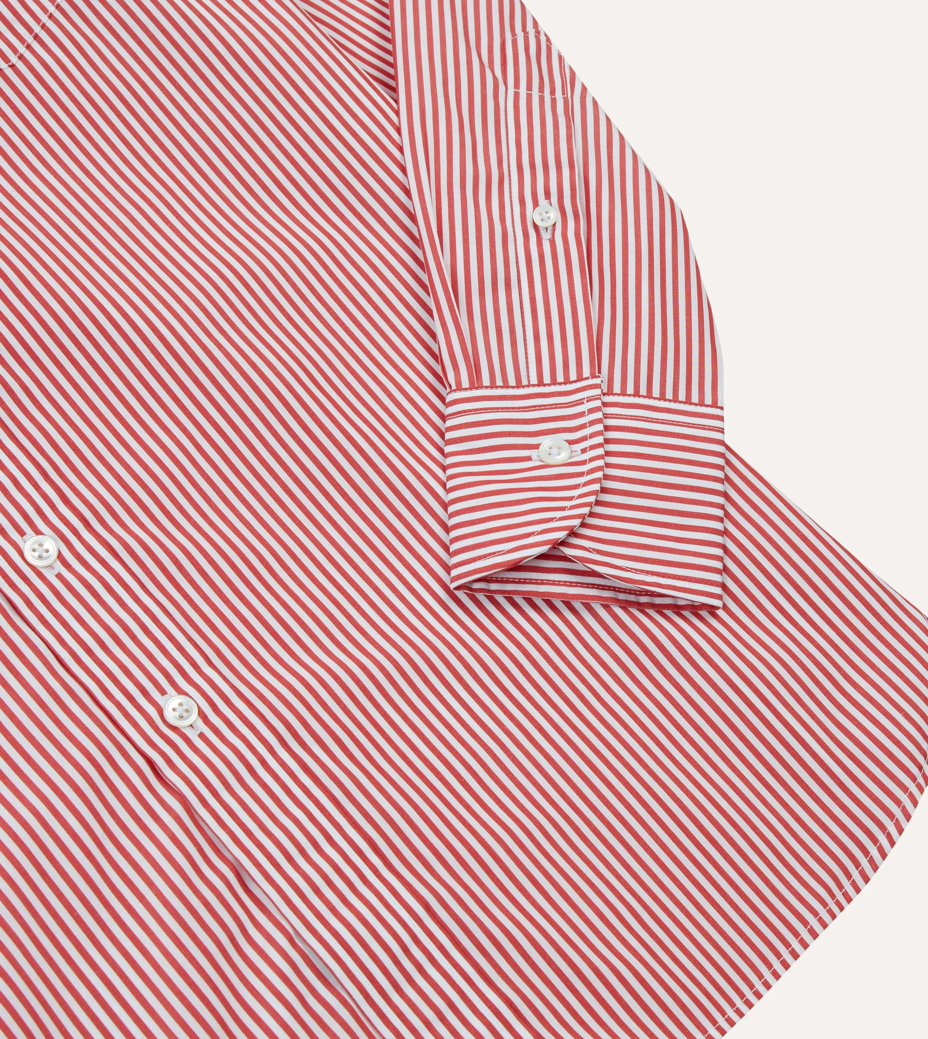 Red Narrow Stripe Cotton Poplin Button-Down Shirt sold by Drake's London product image thumbnail 5