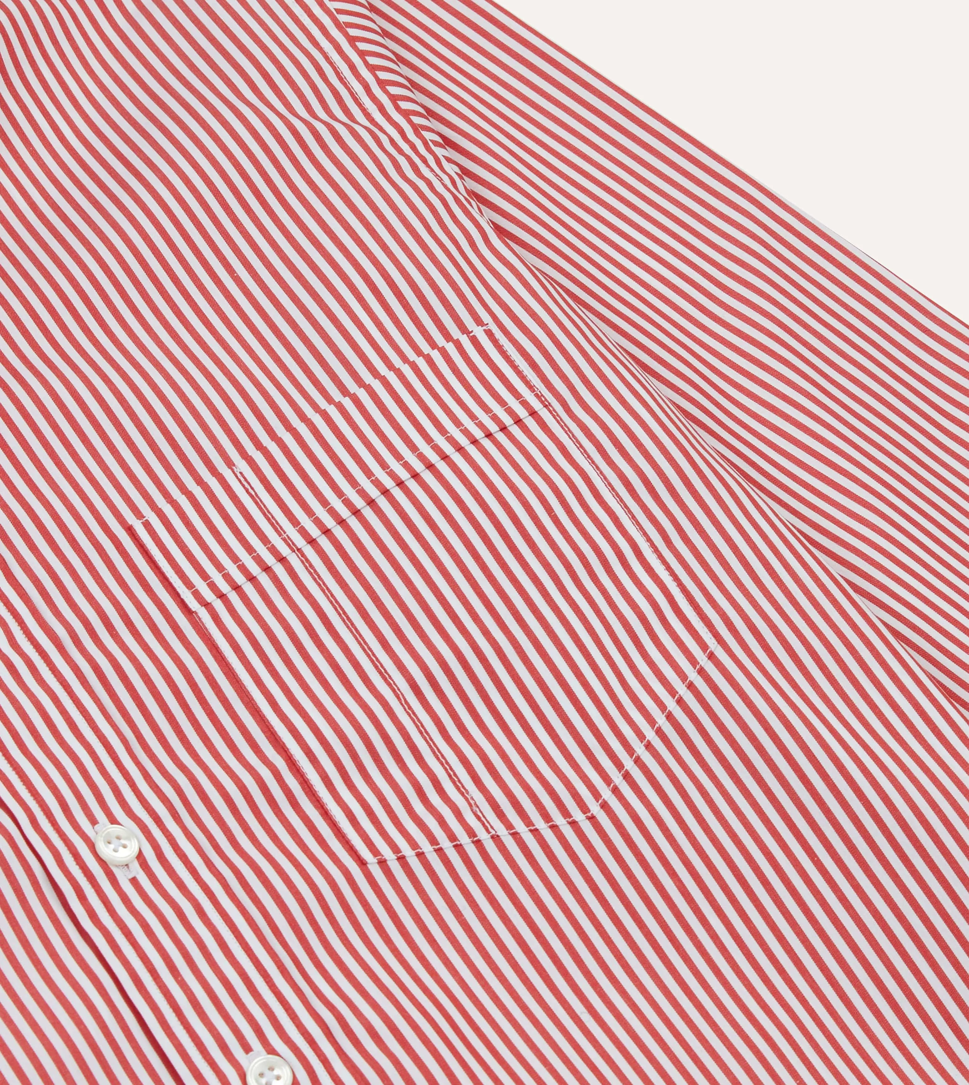 Red Narrow Stripe Cotton Poplin Button-Down Shirt sold by Drake's London product image thumbnail 4