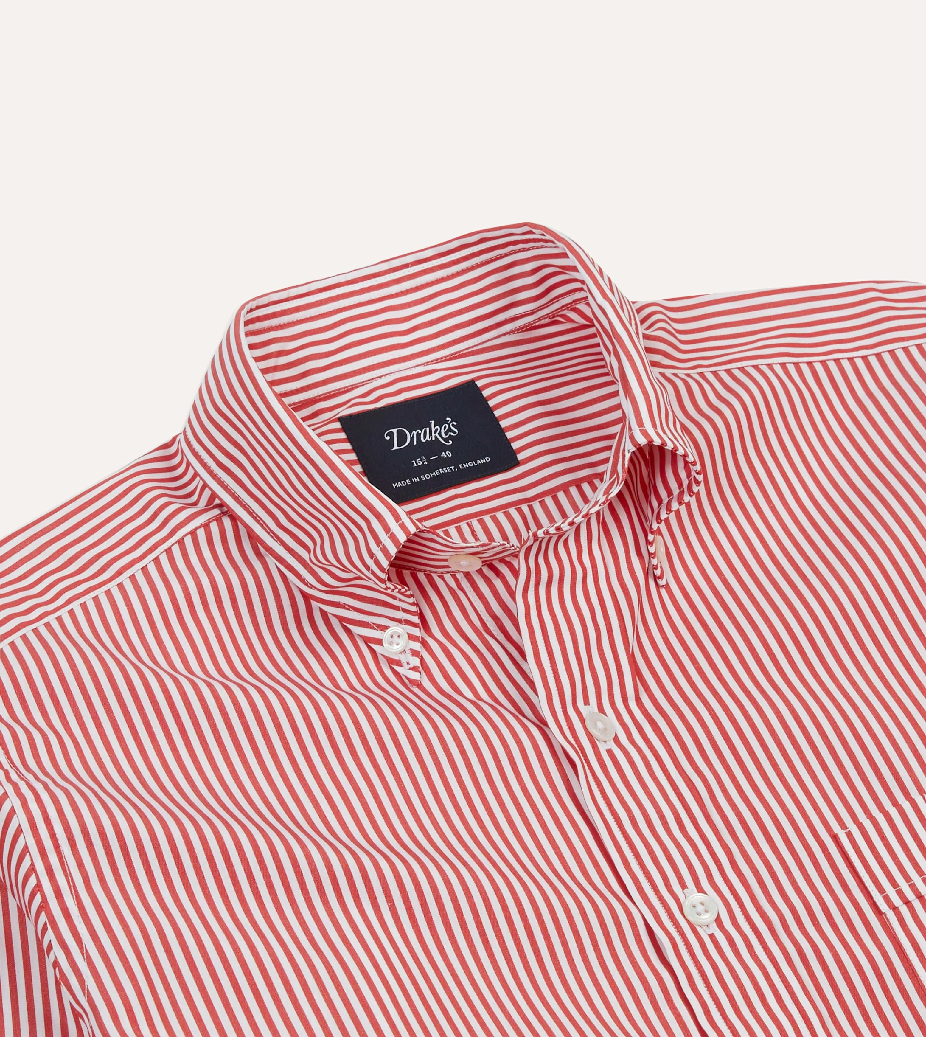 Red Narrow Stripe Cotton Poplin Button-Down Shirt sold by Drake's London product image thumbnail 3