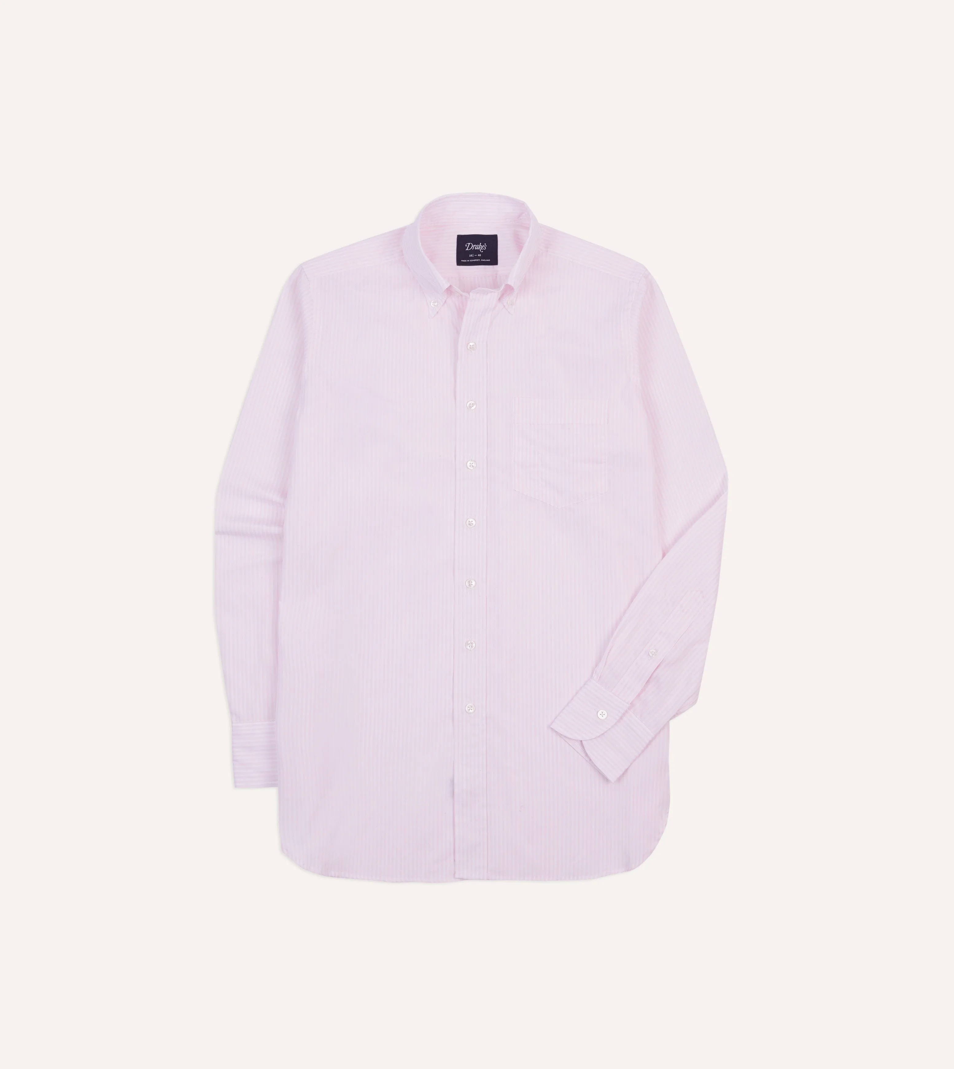 Pink Narrow Stripe Cotton Poplin Button-Down Shirt sold by Drake's London