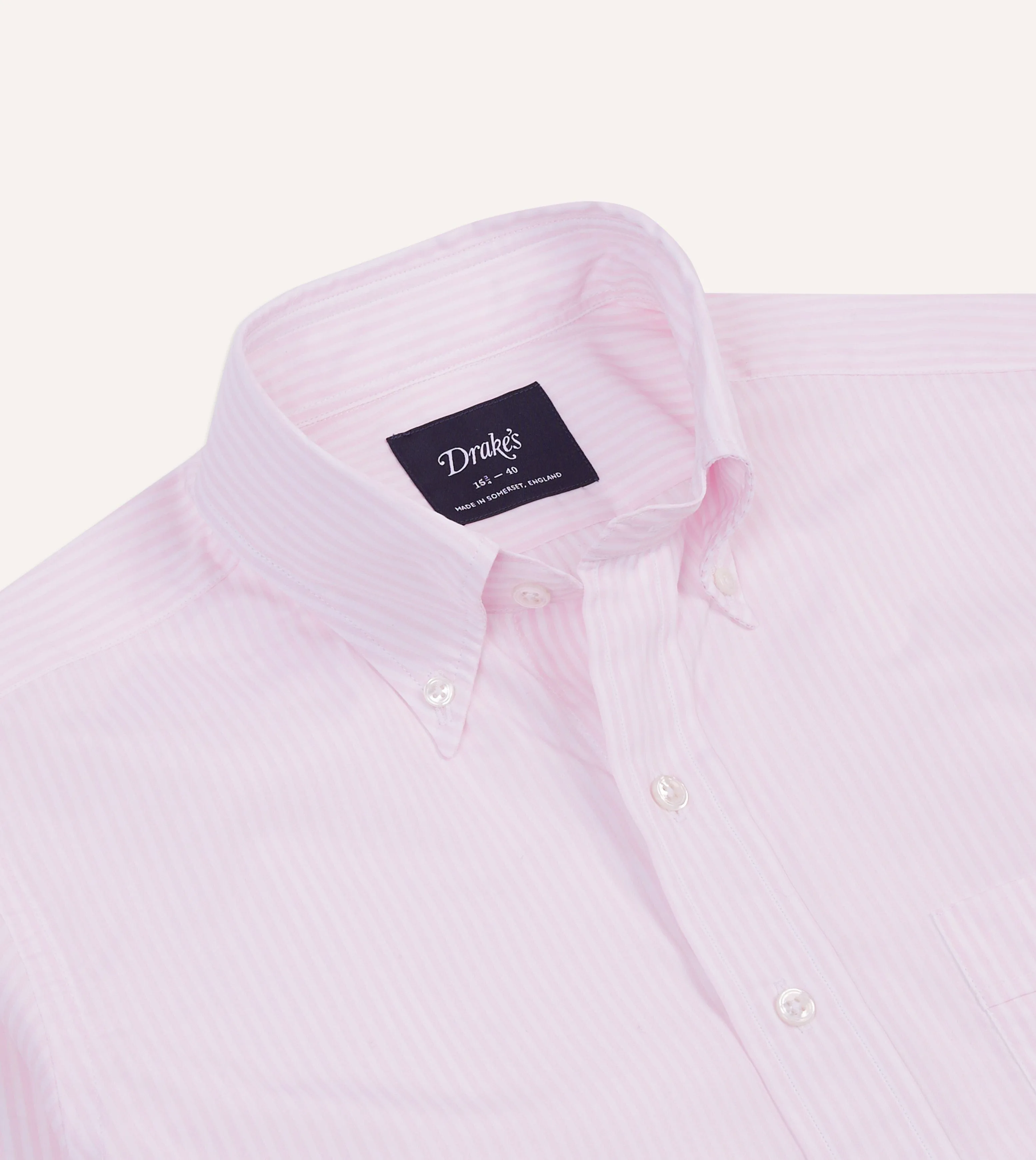 Pink Narrow Stripe Cotton Poplin Button-Down Shirt sold by Drake's London product image thumbnail 3