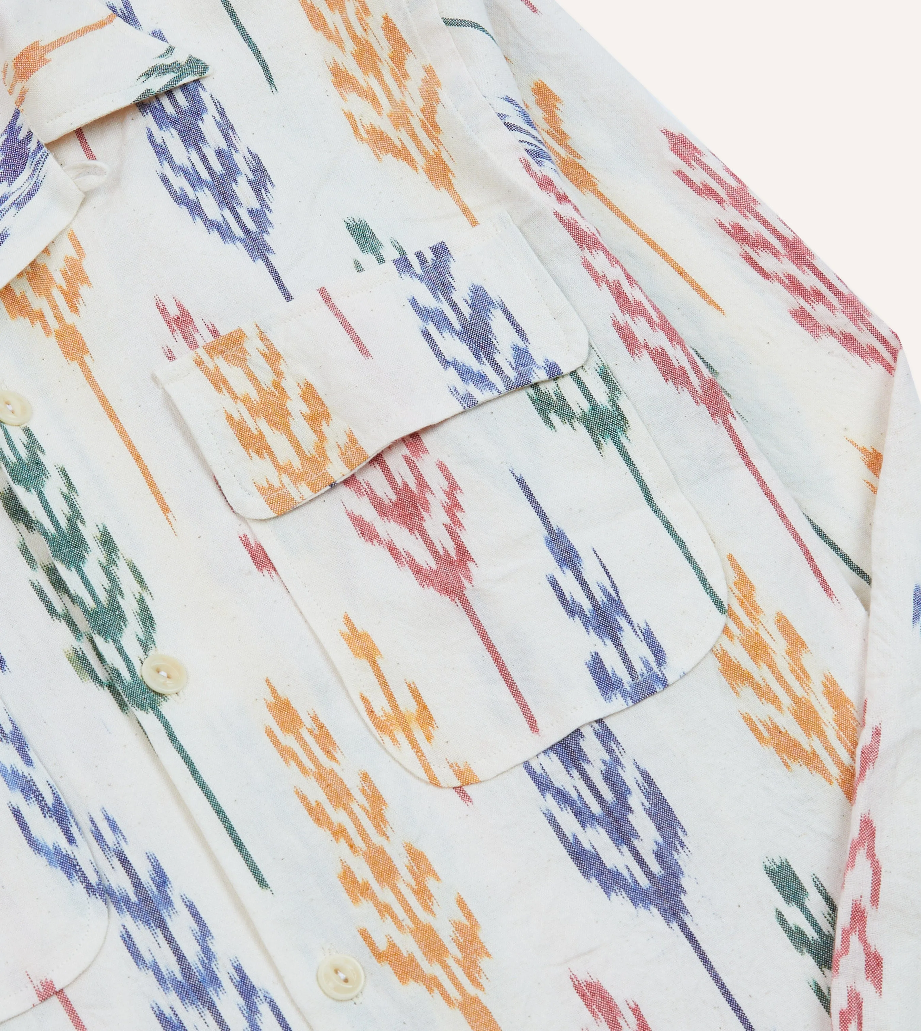 Ikat Print Brushed Cotton Camp Collar Long Sleeve Shirt sold by Drake's London product image thumbnail 4