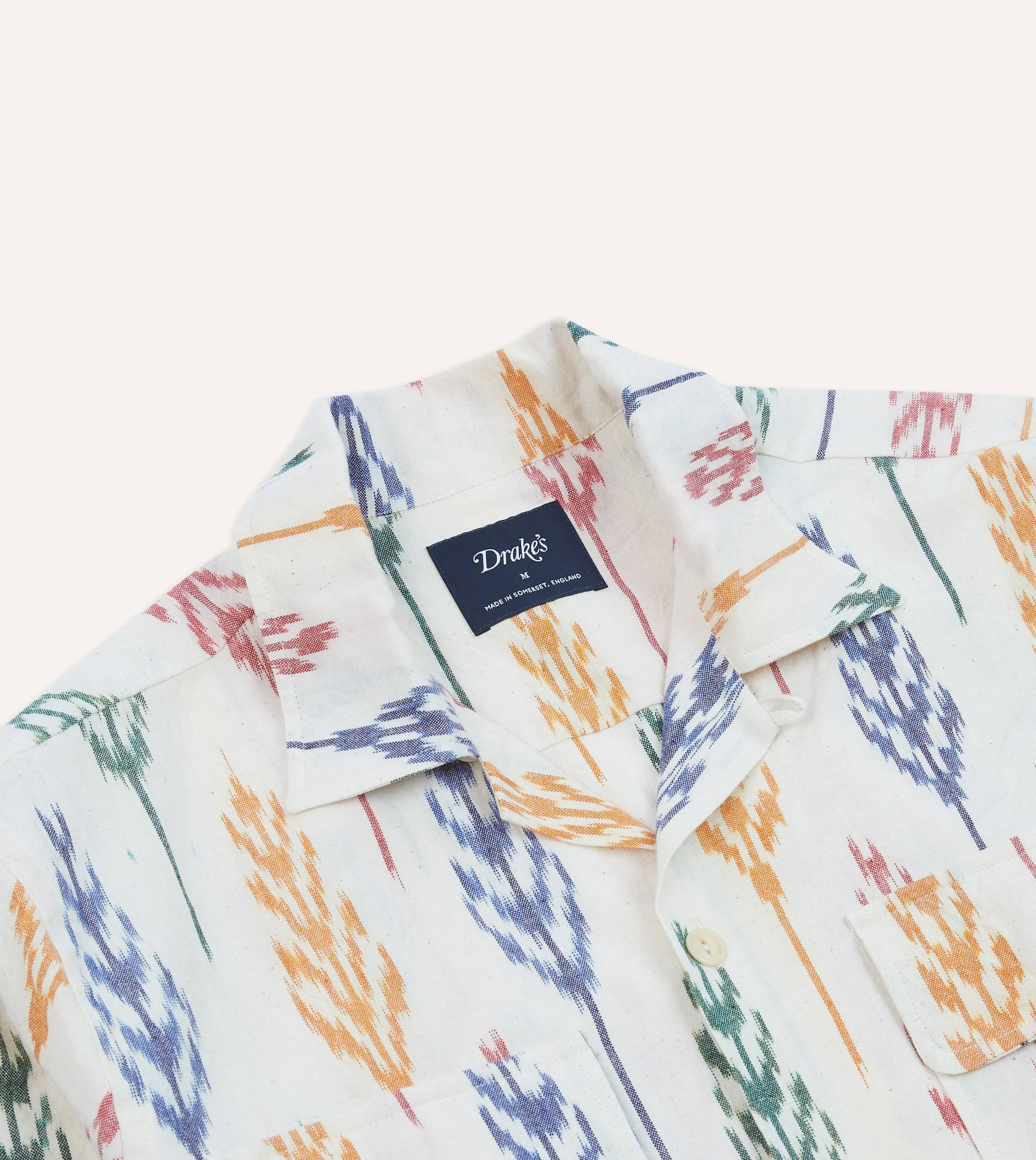 Ikat Print Brushed Cotton Camp Collar Long Sleeve Shirt sold by Drake's London product image thumbnail 3