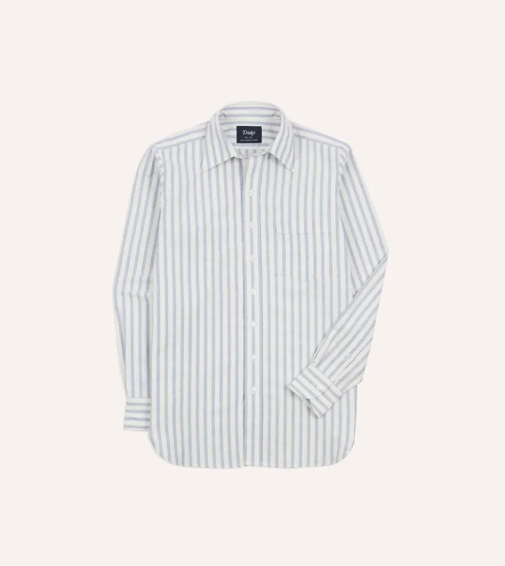 Blue and White Cotton Oxford Cloth Long Point Collar Shirt sold by Drake's London
