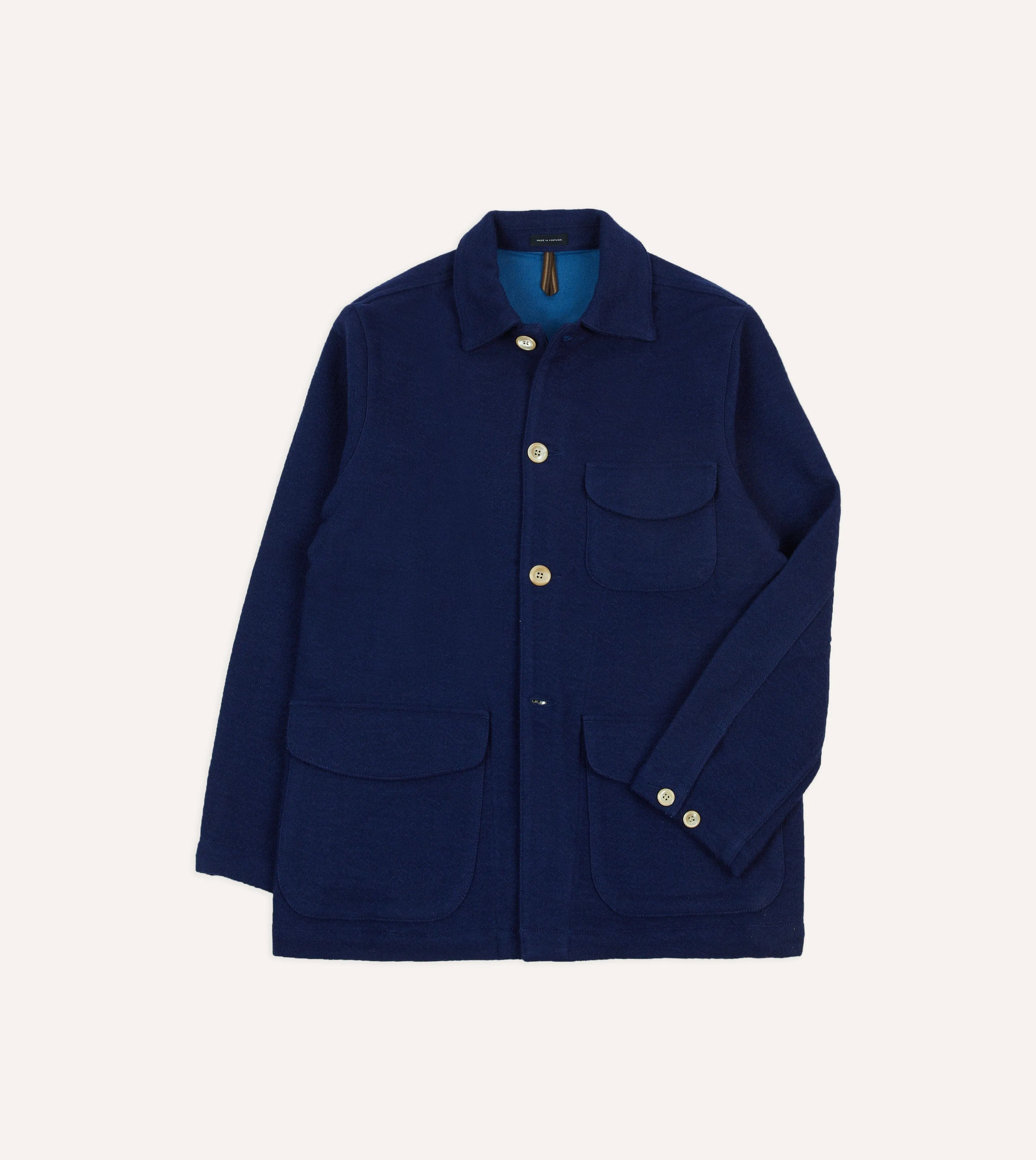 Blue Wool-Linen Three-Pocket Chore Jacket sold by Drake's London