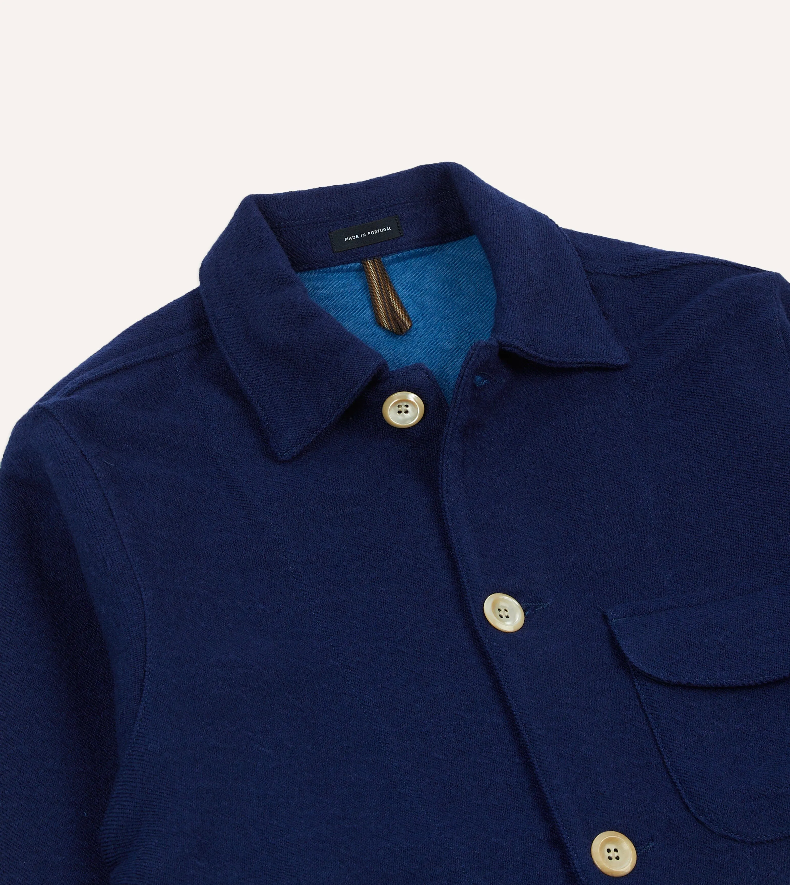 Blue Wool-Linen Three-Pocket Chore Jacket sold by Drake's London product image thumbnail 3