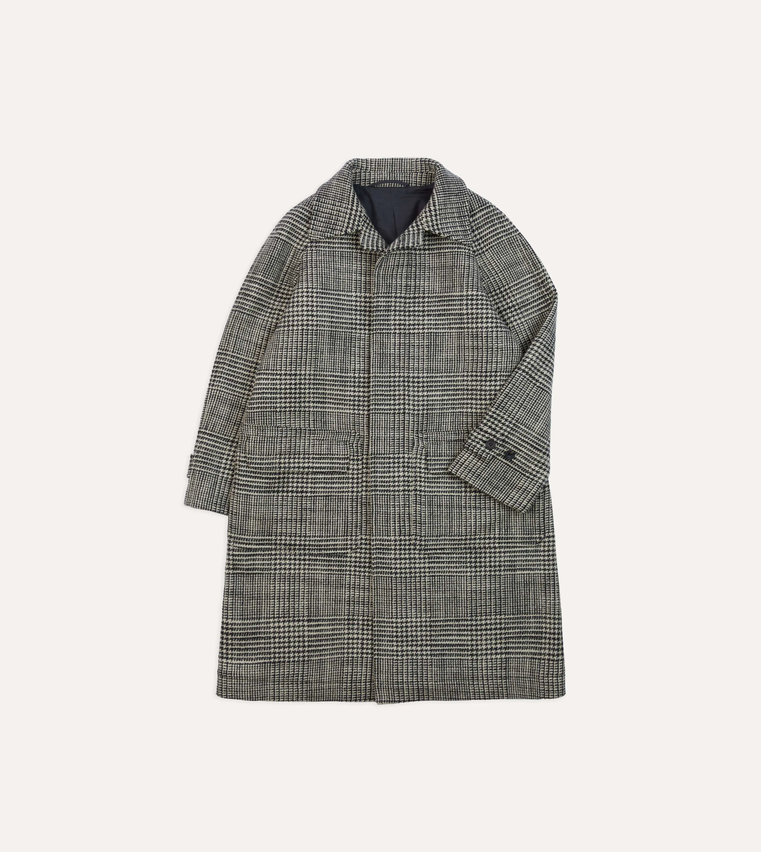 Grey Prince of Wales Check Wool Raglan Coat sold by Drake's London