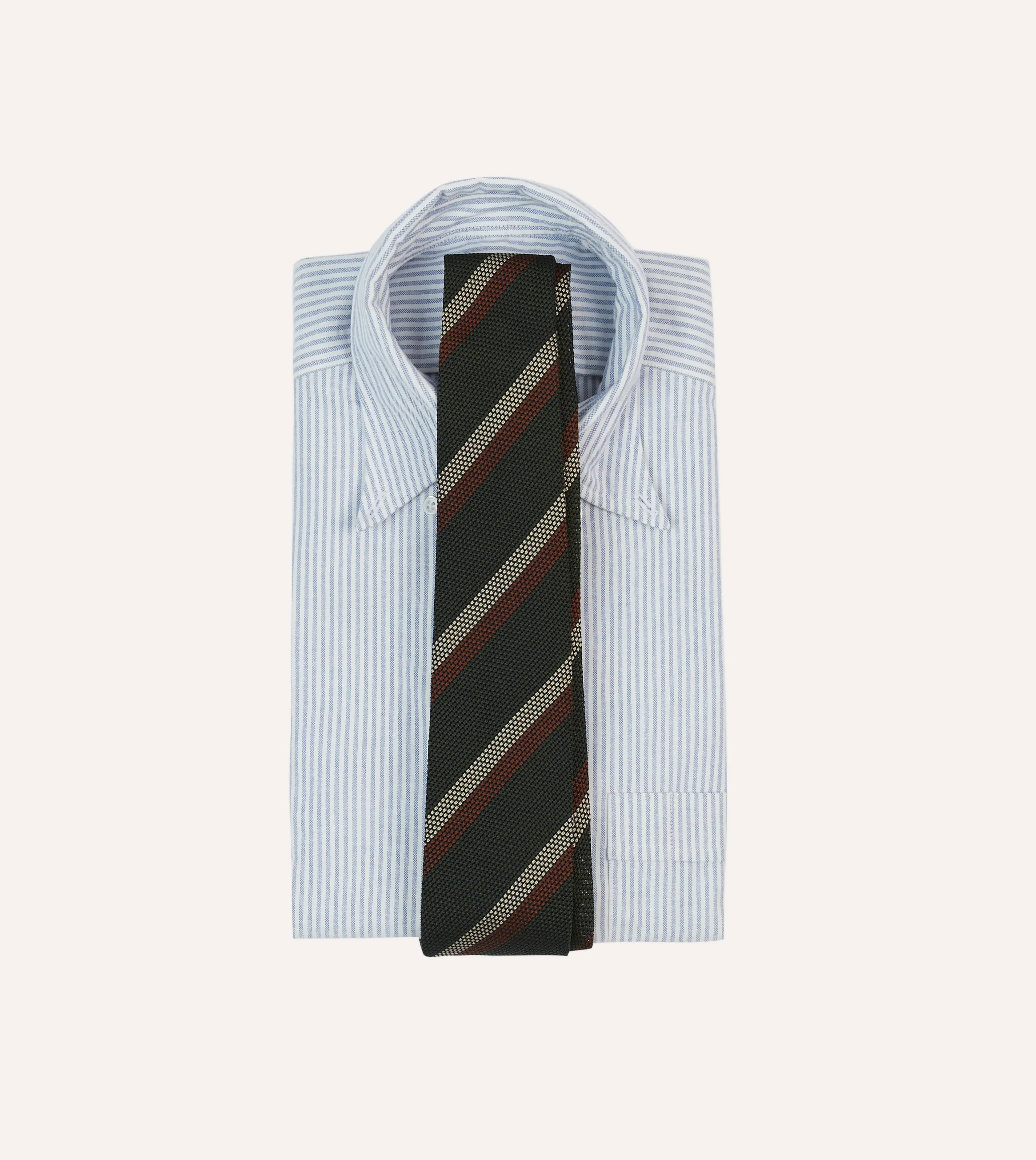 Green, White and Brown Double Stripe Hand Rolled Silk Grenadine Tie sold by Drake's London product image thumbnail 2