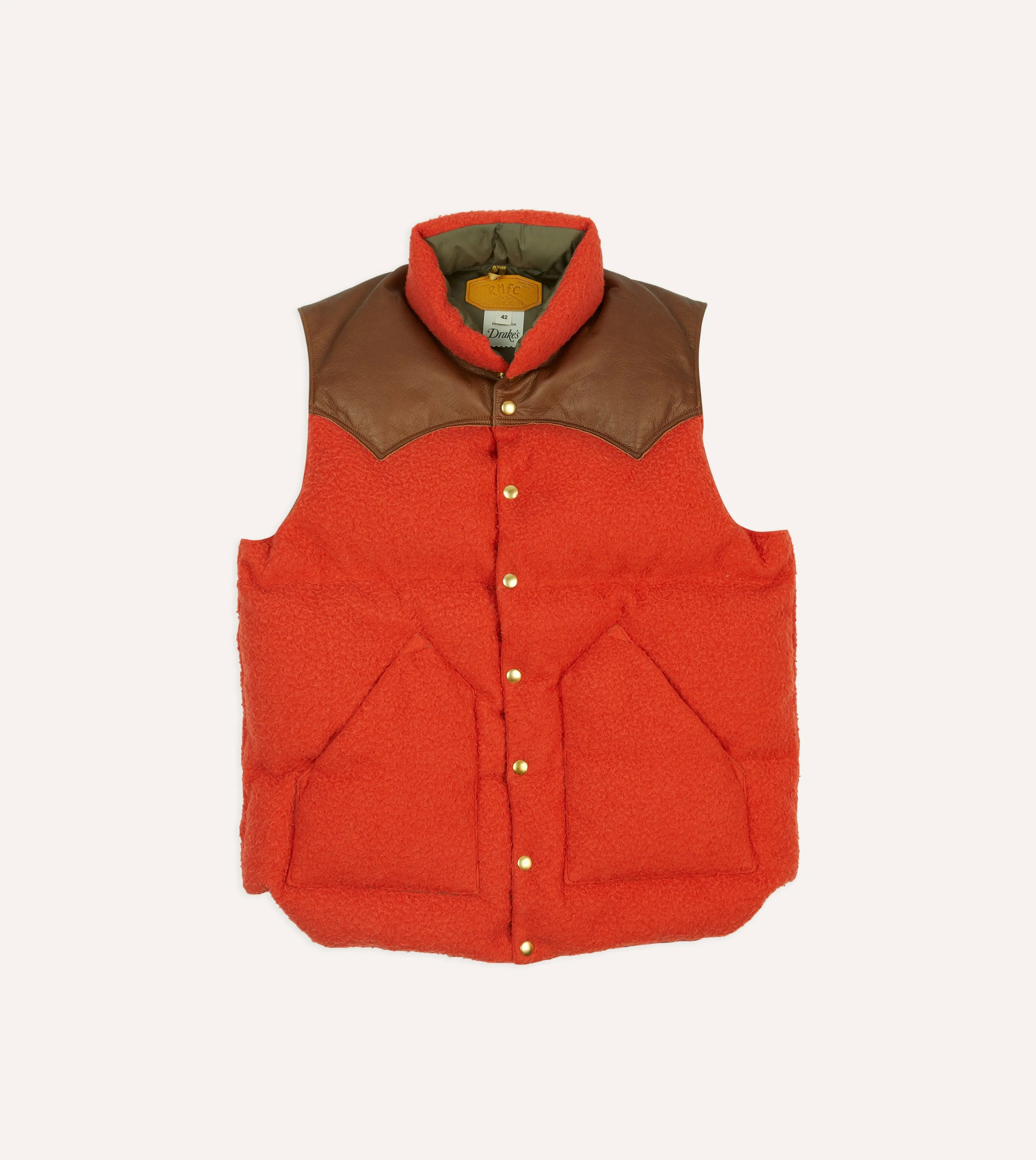 Rocky Mountain Featherbed for Drake's Orange Casentino Wool Christy Down Vest sold by Drake's London