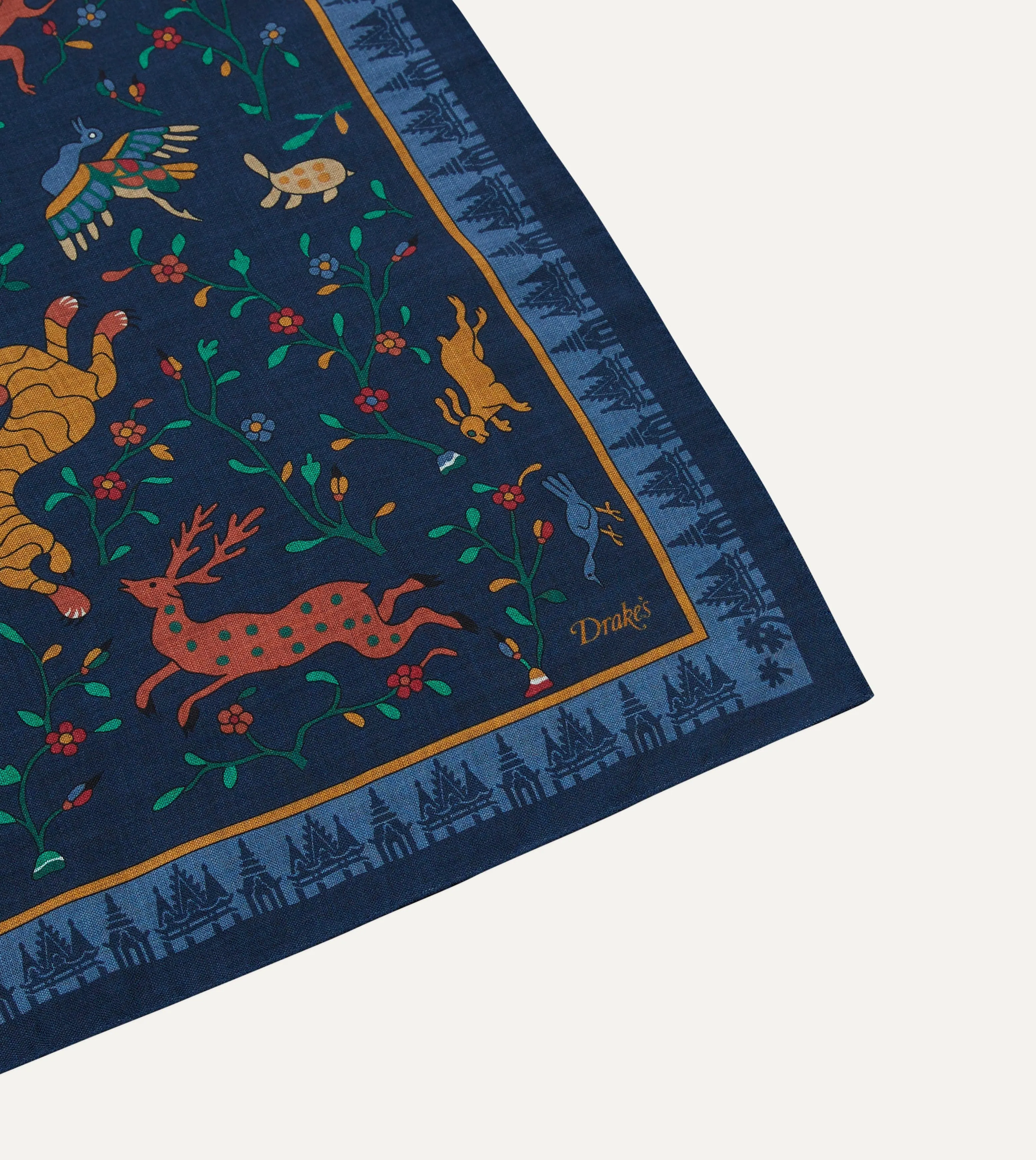Navy Mythical Animals Print Wool-Silk Bandana sold by Drake's London product image thumbnail 3