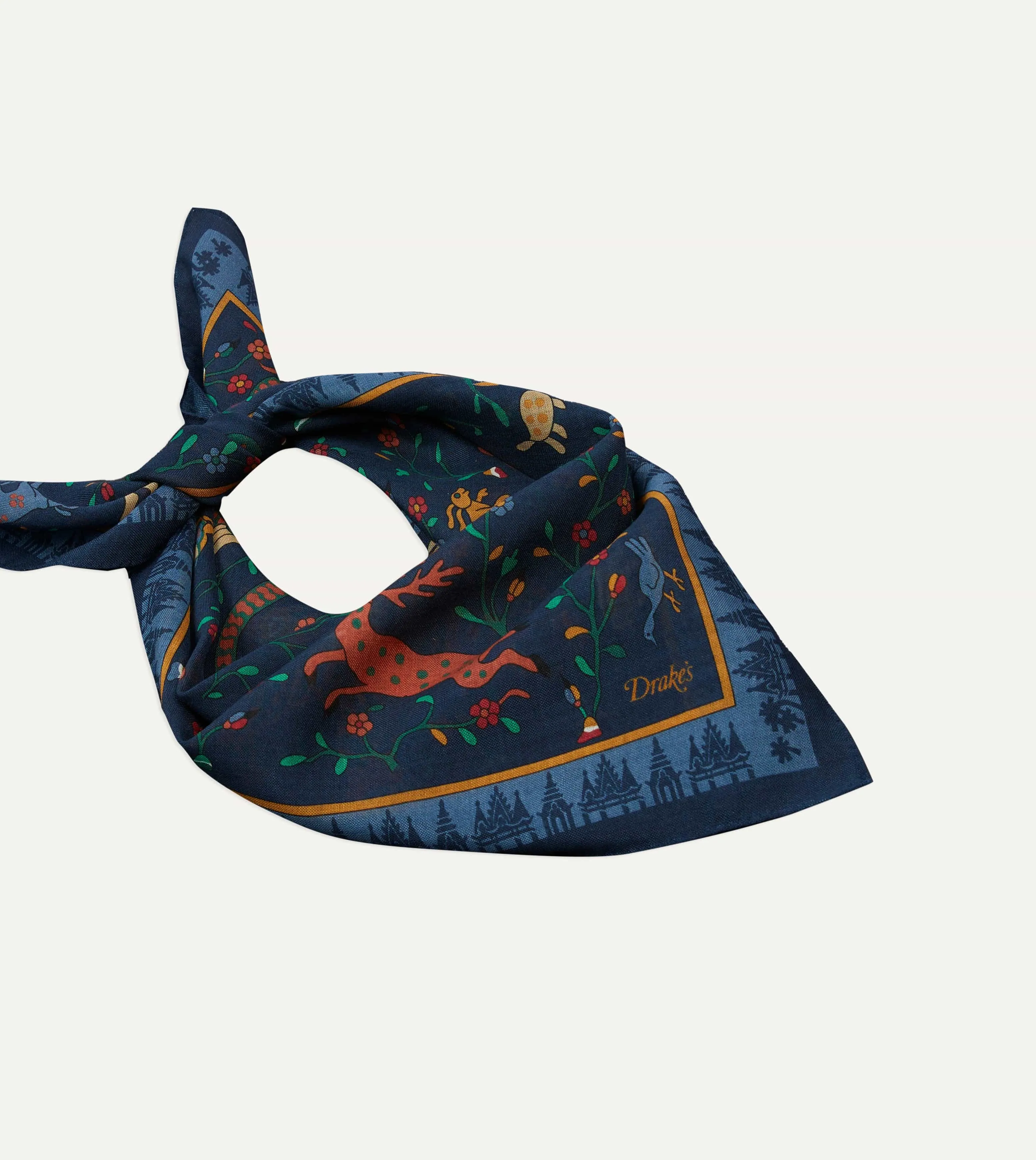 Navy Mythical Animals Print Wool-Silk Bandana sold by Drake's London product image thumbnail 4