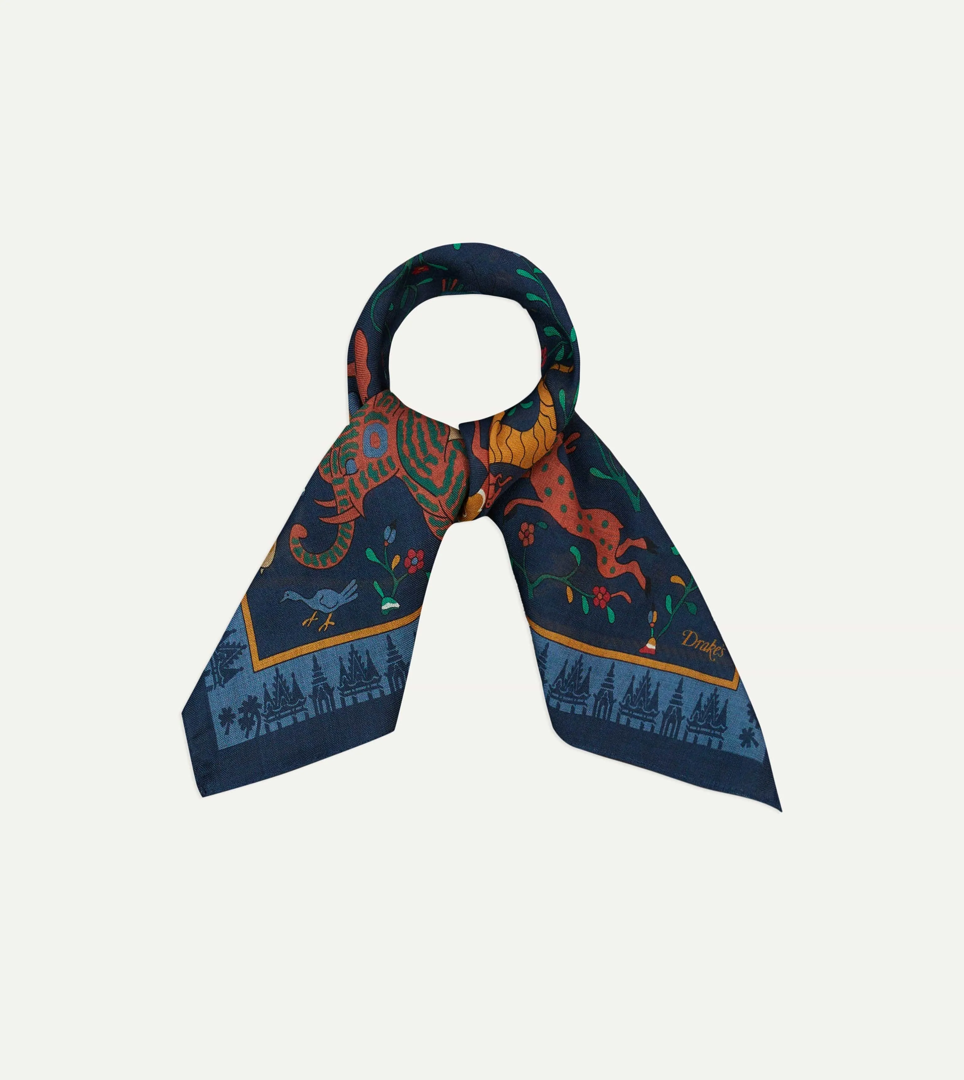 Navy Mythical Animals Print Wool-Silk Bandana sold by Drake's London product image thumbnail 5