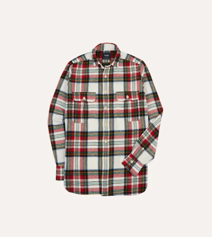 Red Check Brushed Cotton Two-Pocket Work Shirt sold by Drake's London