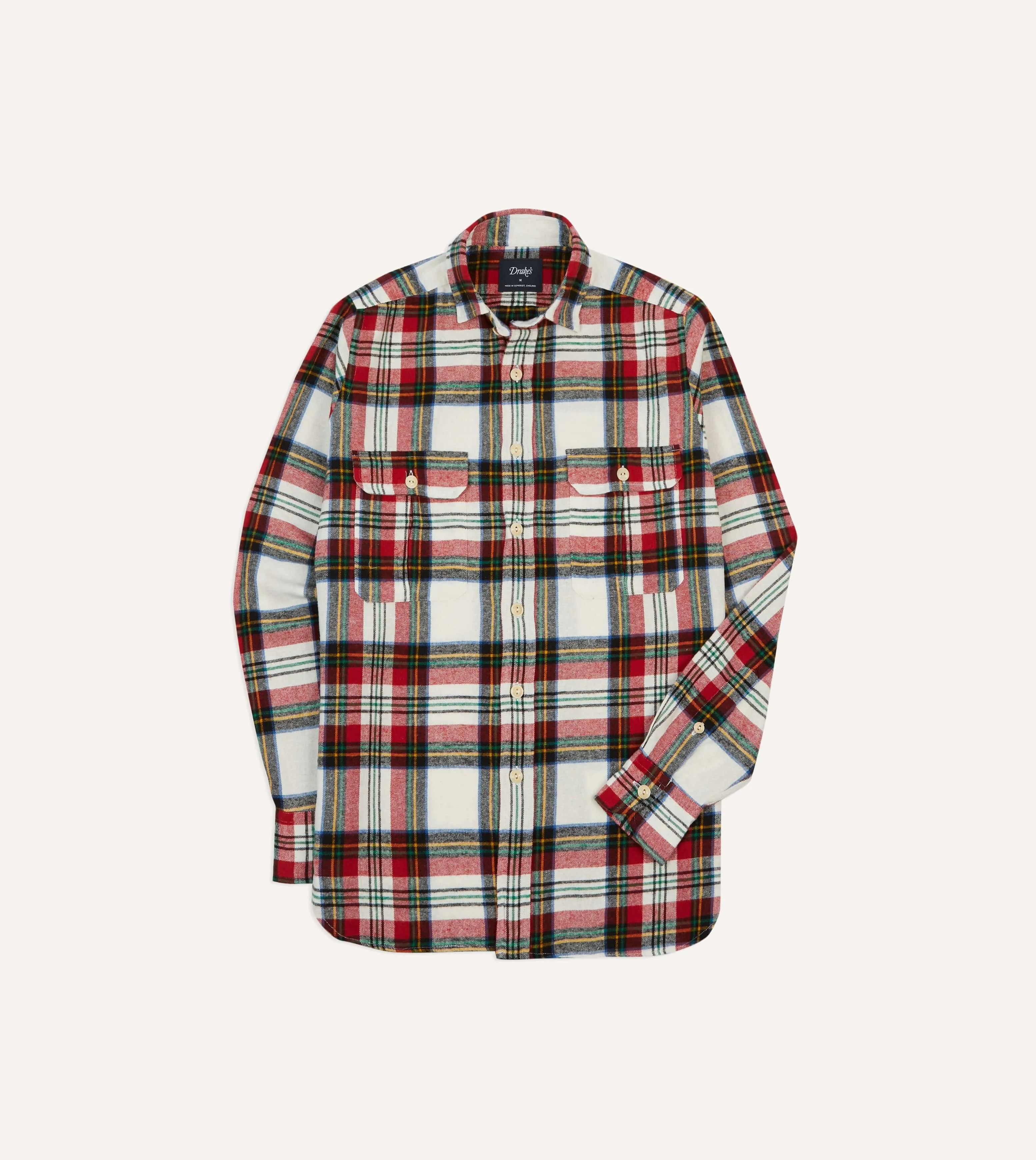 Red Check Brushed Cotton Two-Pocket Work Shirt sold by Drake's London