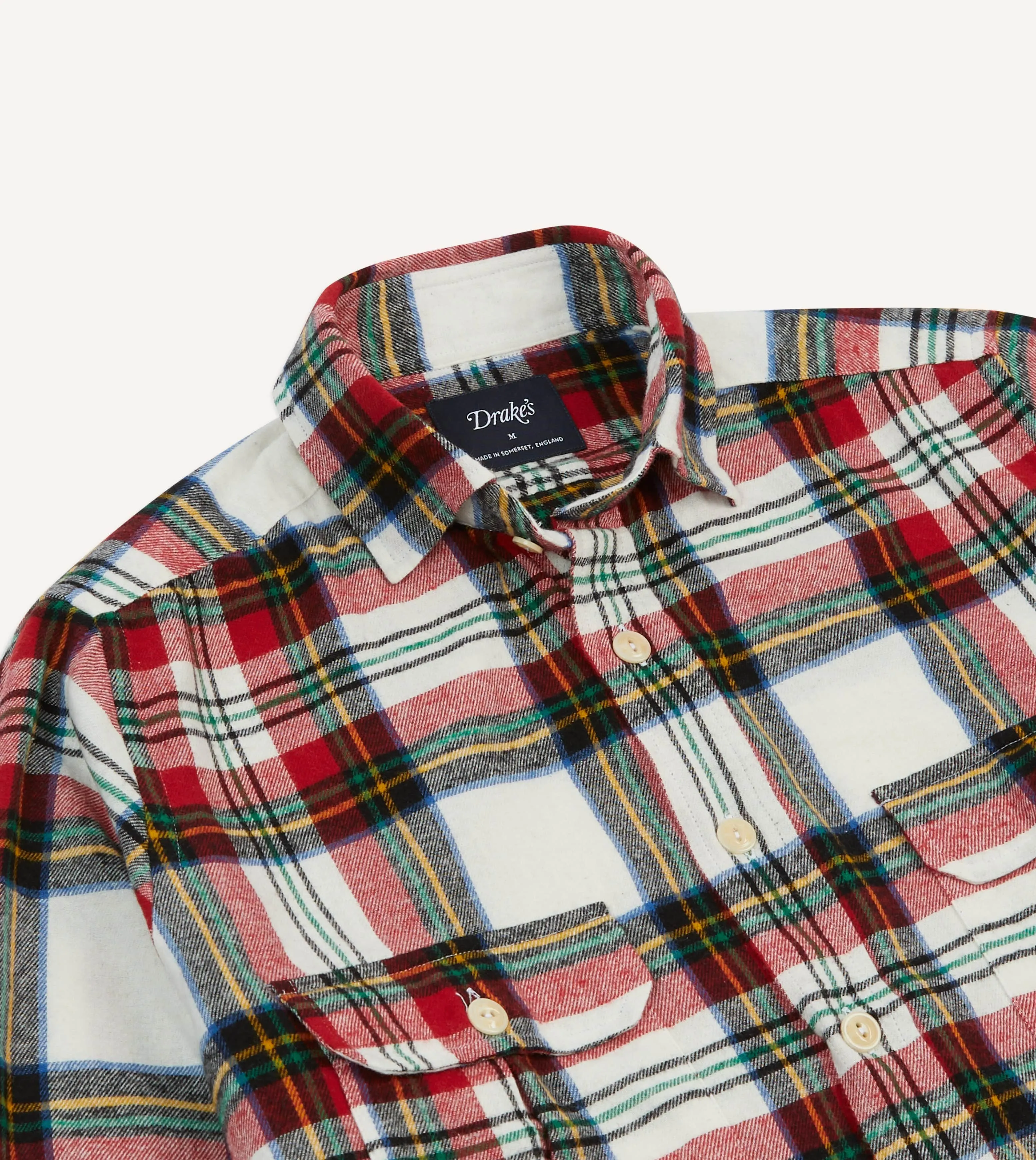 Red Check Brushed Cotton Two-Pocket Work Shirt sold by Drake's London product image thumbnail 3