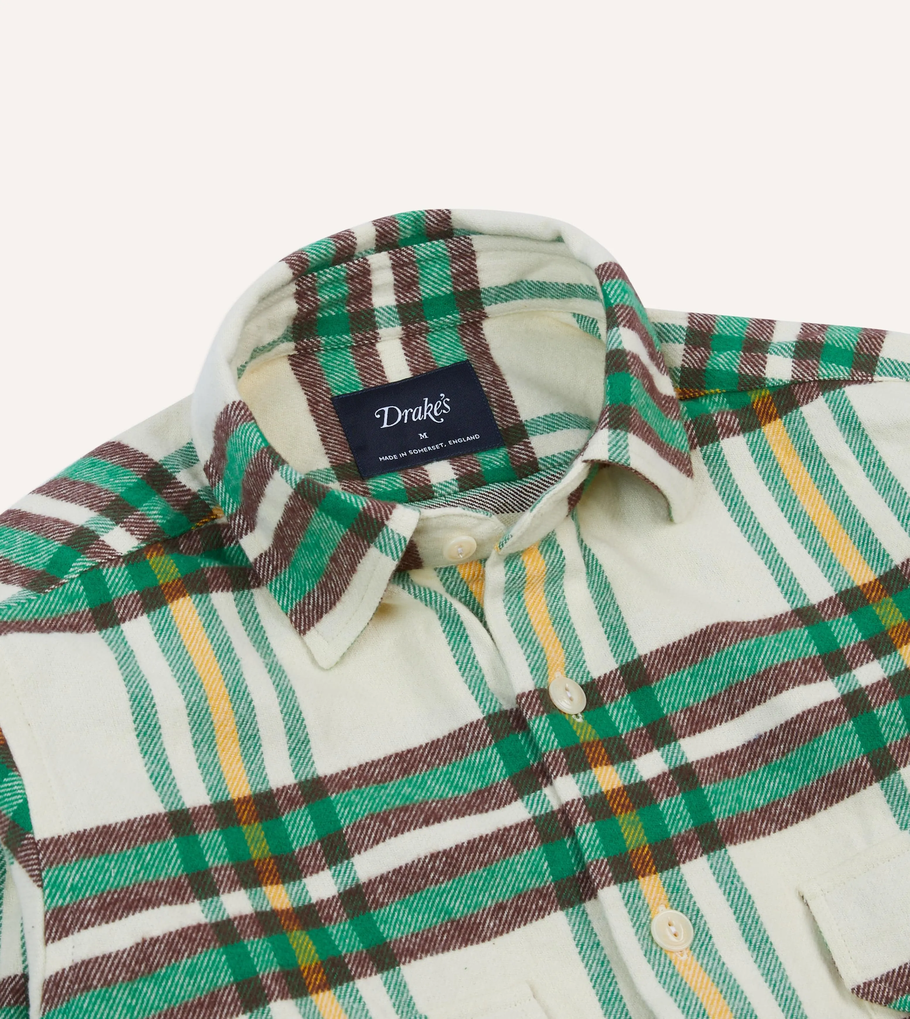 Ecru Check Brushed Cotton Two-Pocket Work Shirt sold by Drake's London product image thumbnail 3