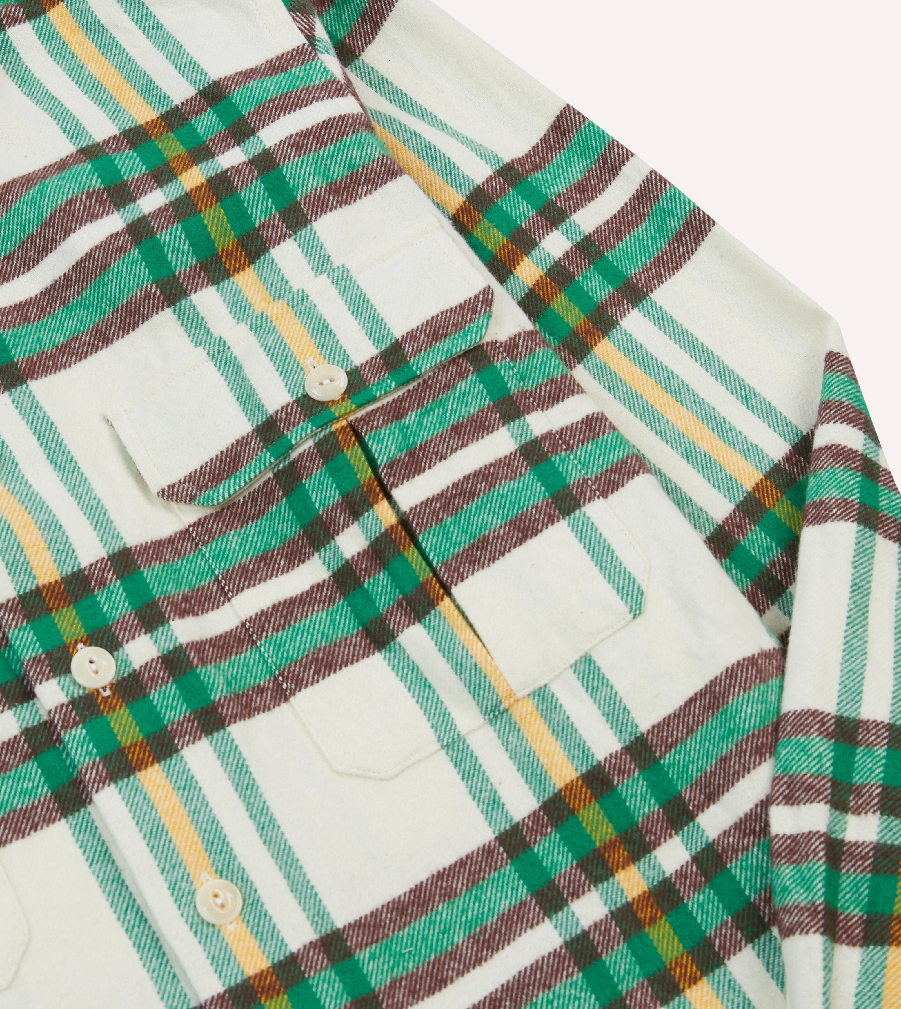 Ecru Check Brushed Cotton Two-Pocket Work Shirt sold by Drake's London product image thumbnail 4