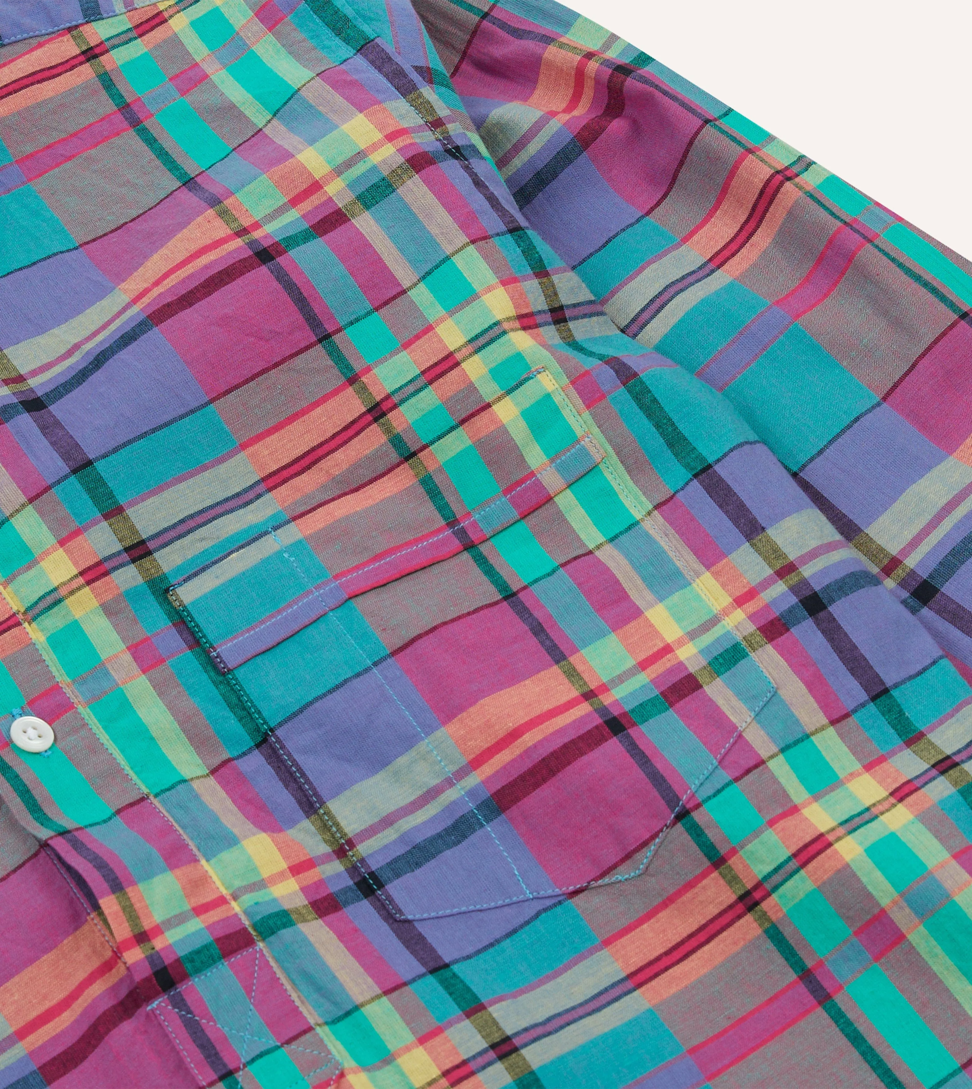 Pink and Blue Madras Check Cotton Button-Down Popover Shirt sold by Drake's London product image thumbnail 4