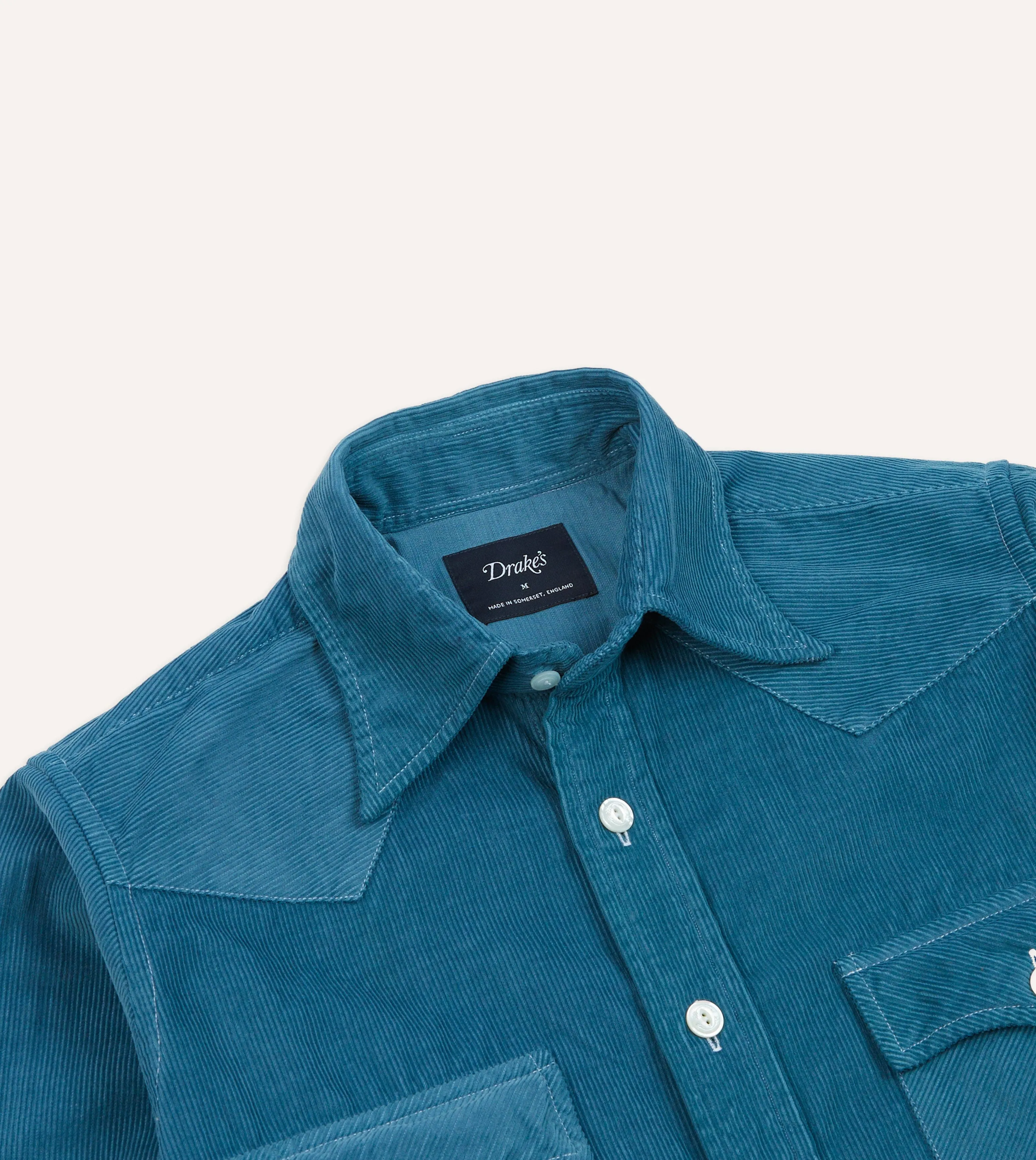 Turquoise Corduroy Two-Pocket Western Shirt sold by Drake's London product image thumbnail 3
