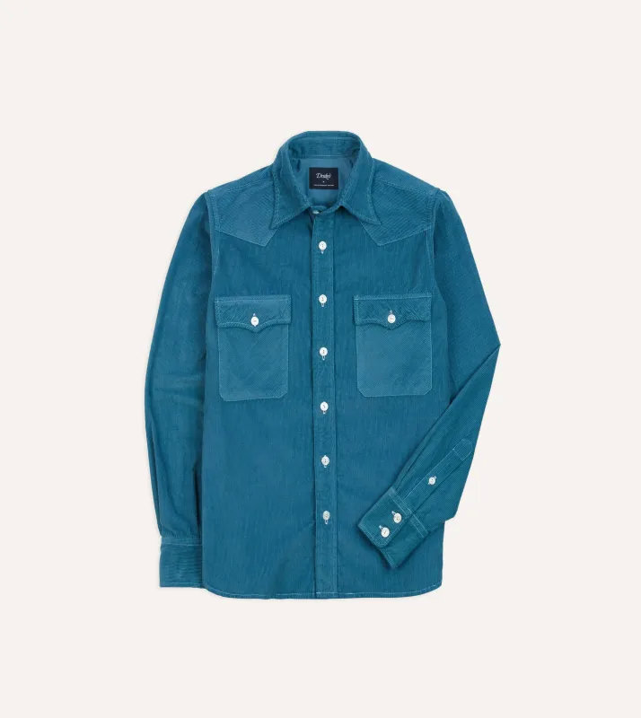 Turquoise Corduroy Two-Pocket Western Shirt sold by Drake's London