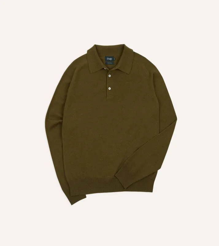 Olive Alpaca Wool Knitted Polo sold by Drake's London