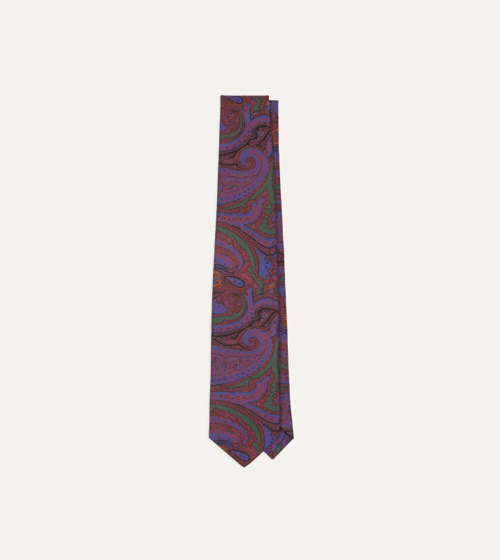 Purple Acanthus Print Silk Self Tipped Tie sold by Drake's London
