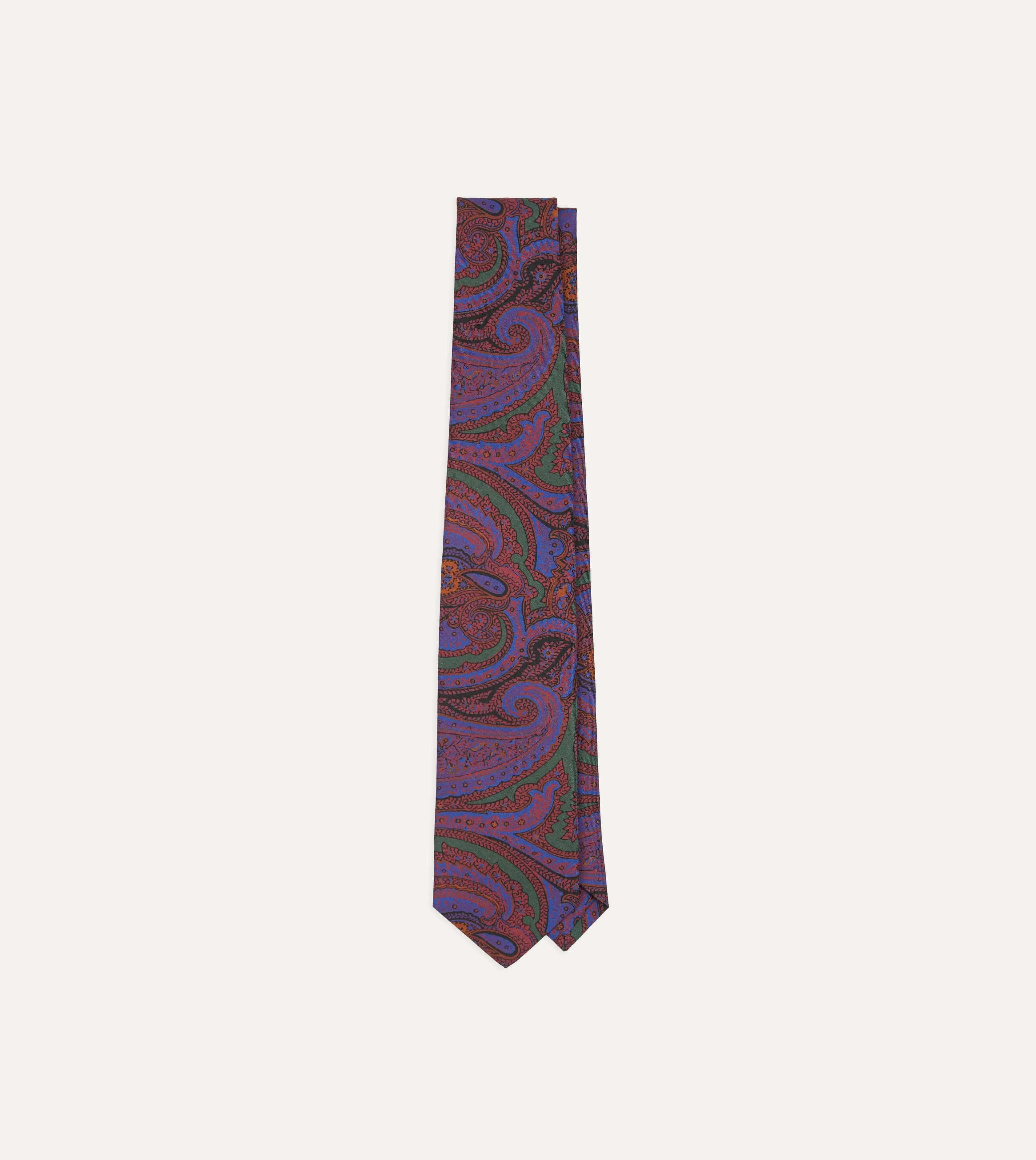 Purple Acanthus Print Silk Self Tipped Tie sold by Drake's London