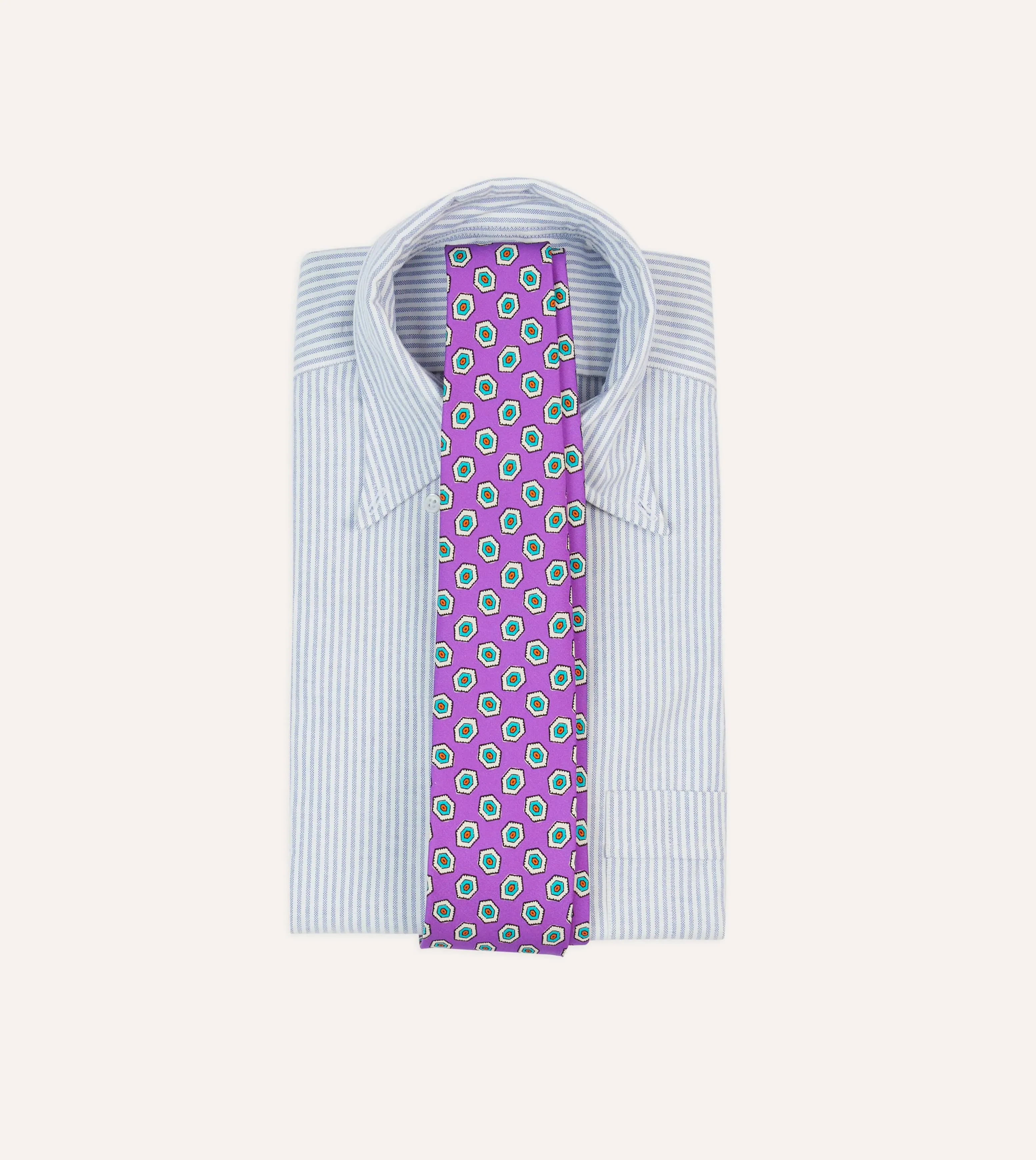 Lilac Hexagon Tile Print Silk Self-Tipped Tie sold by Drake's London product image thumbnail 2