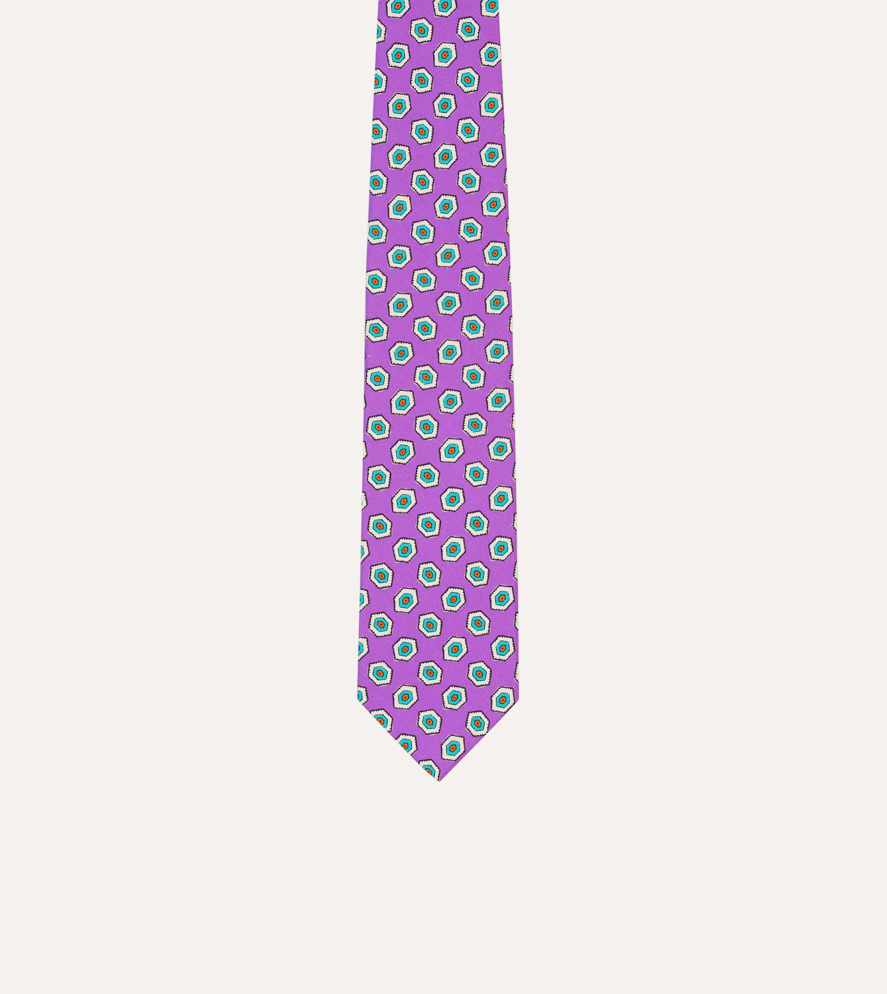Lilac Hexagon Tile Print Silk Self-Tipped Tie sold by Drake's London product image thumbnail 3