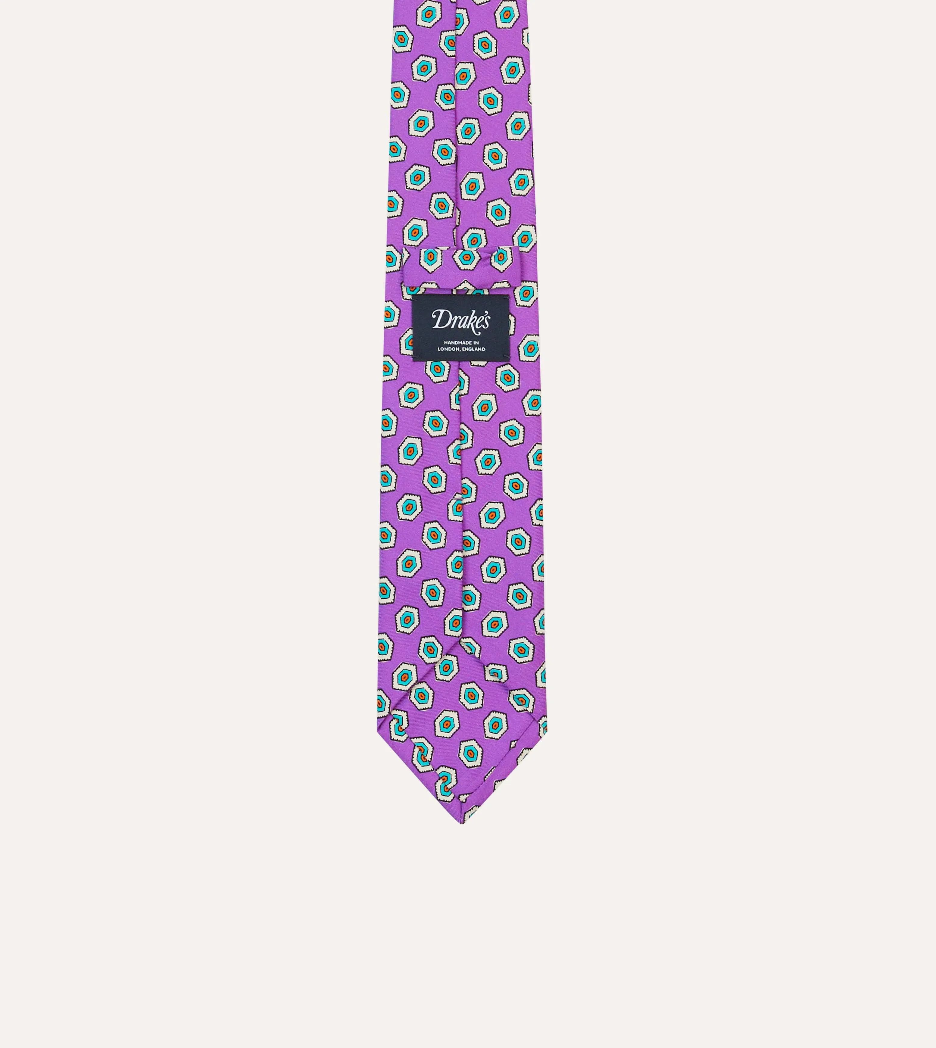 Lilac Hexagon Tile Print Silk Self-Tipped Tie sold by Drake's London product image thumbnail 4