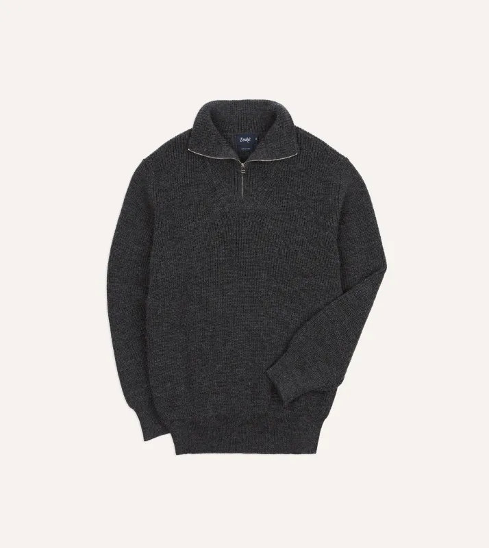 Grey Wool Quarter Zip Jumper sold by Drake's London