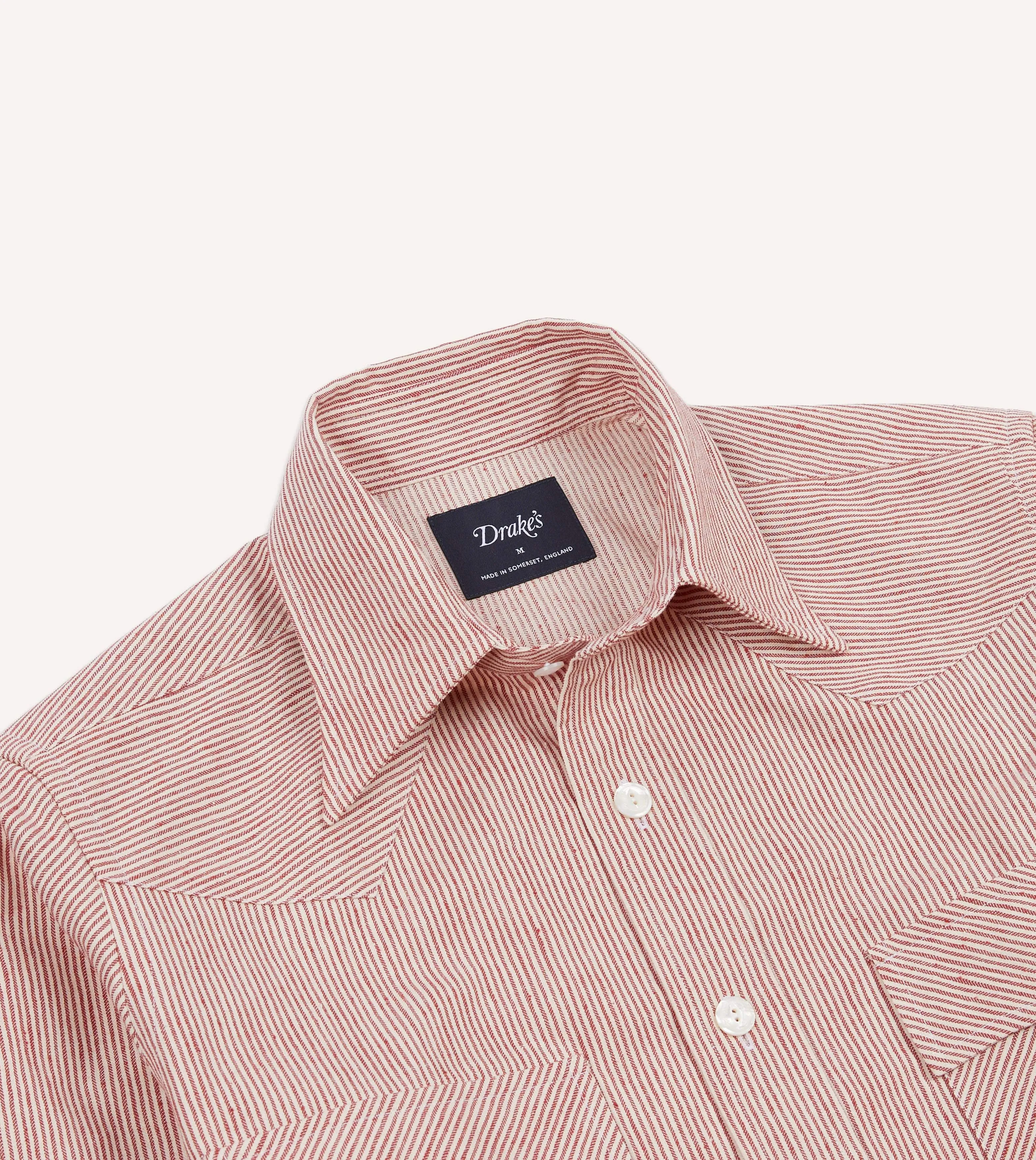Red Brushed Cotton Two-Pocket Western Shirt sold by Drake's London product image thumbnail 3