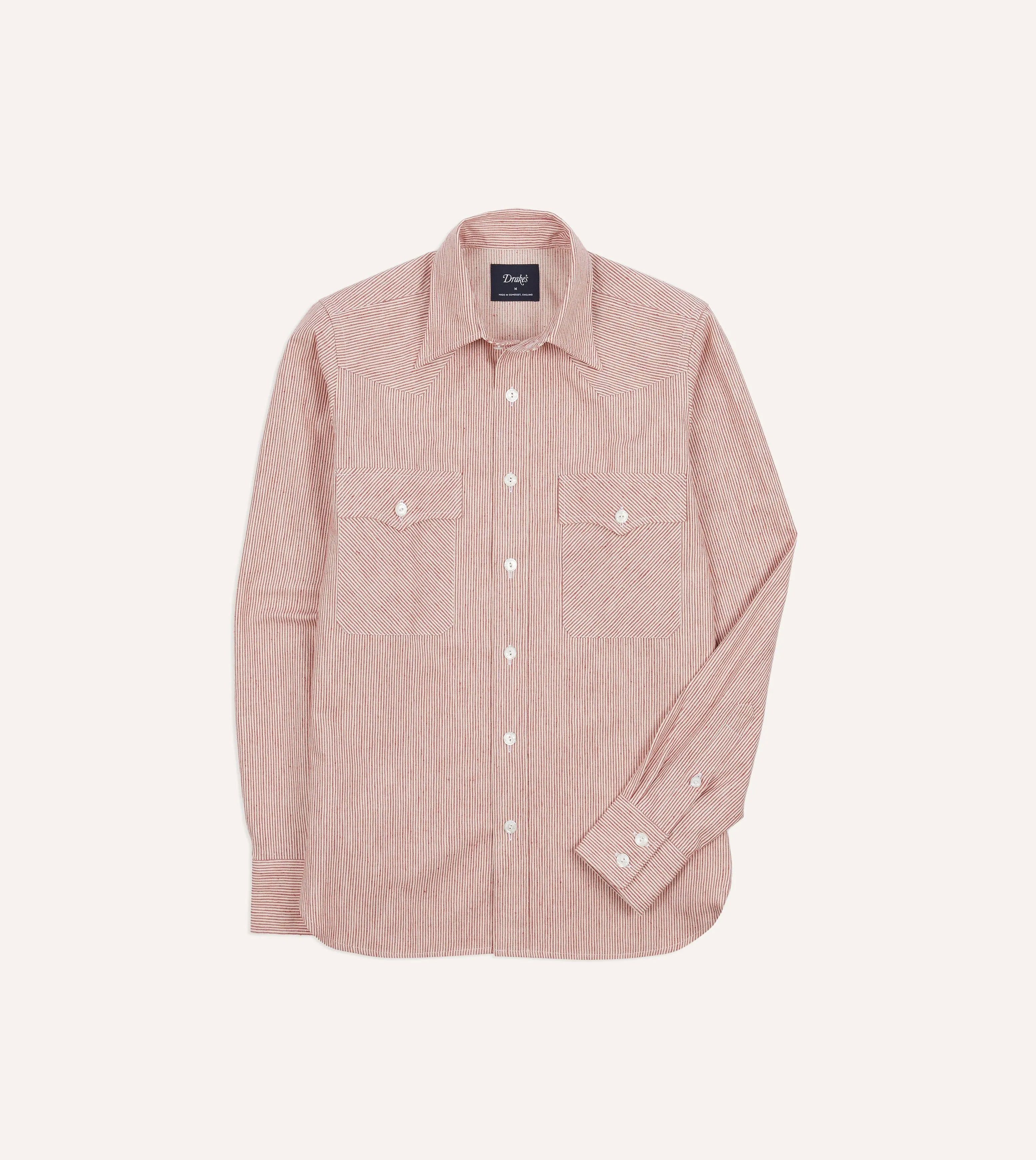 Red Brushed Cotton Two-Pocket Western Shirt sold by Drake's London