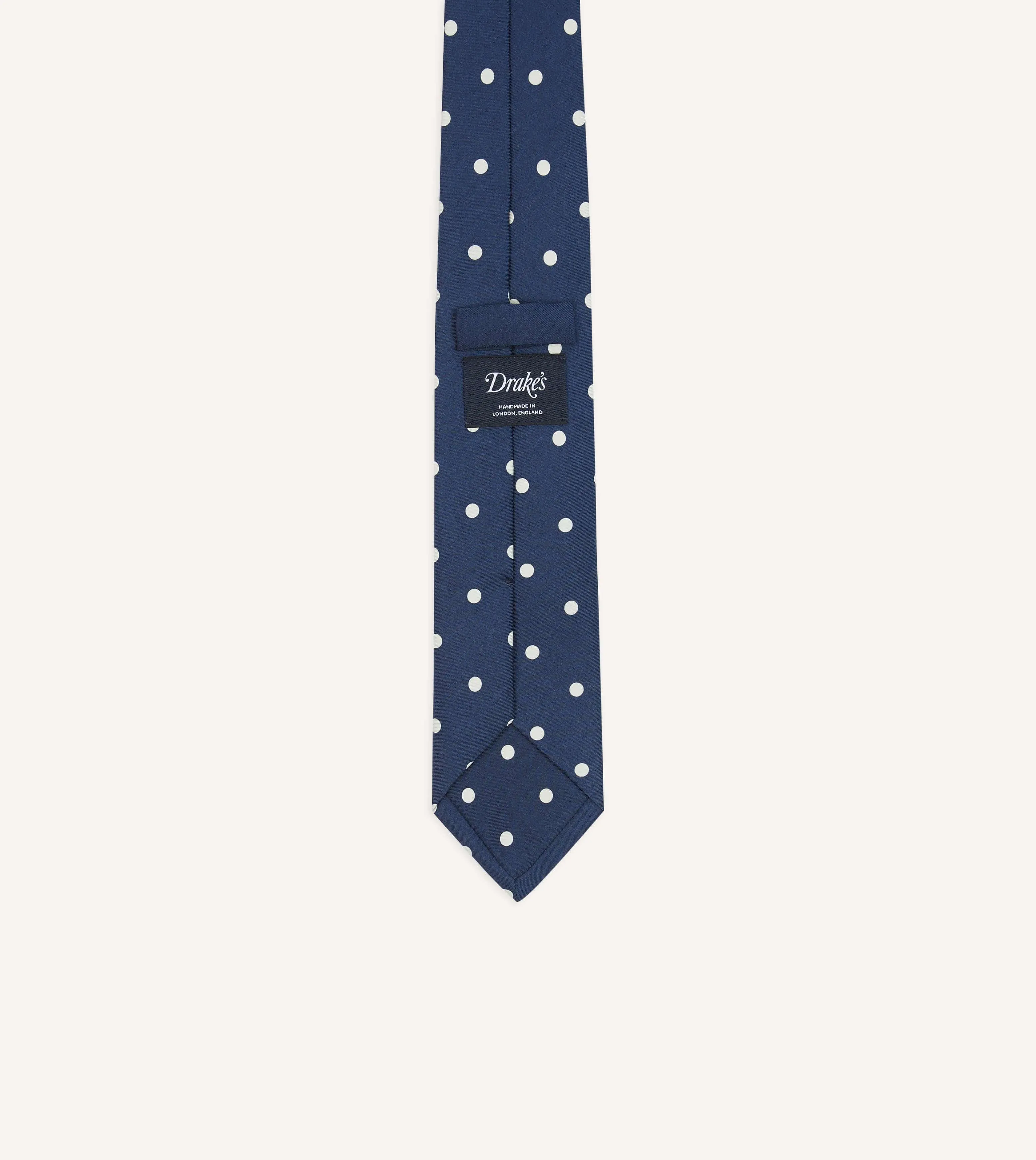 Navy Polka Dot Silk Self-Tipped Tie sold by Drake's London product image thumbnail 4