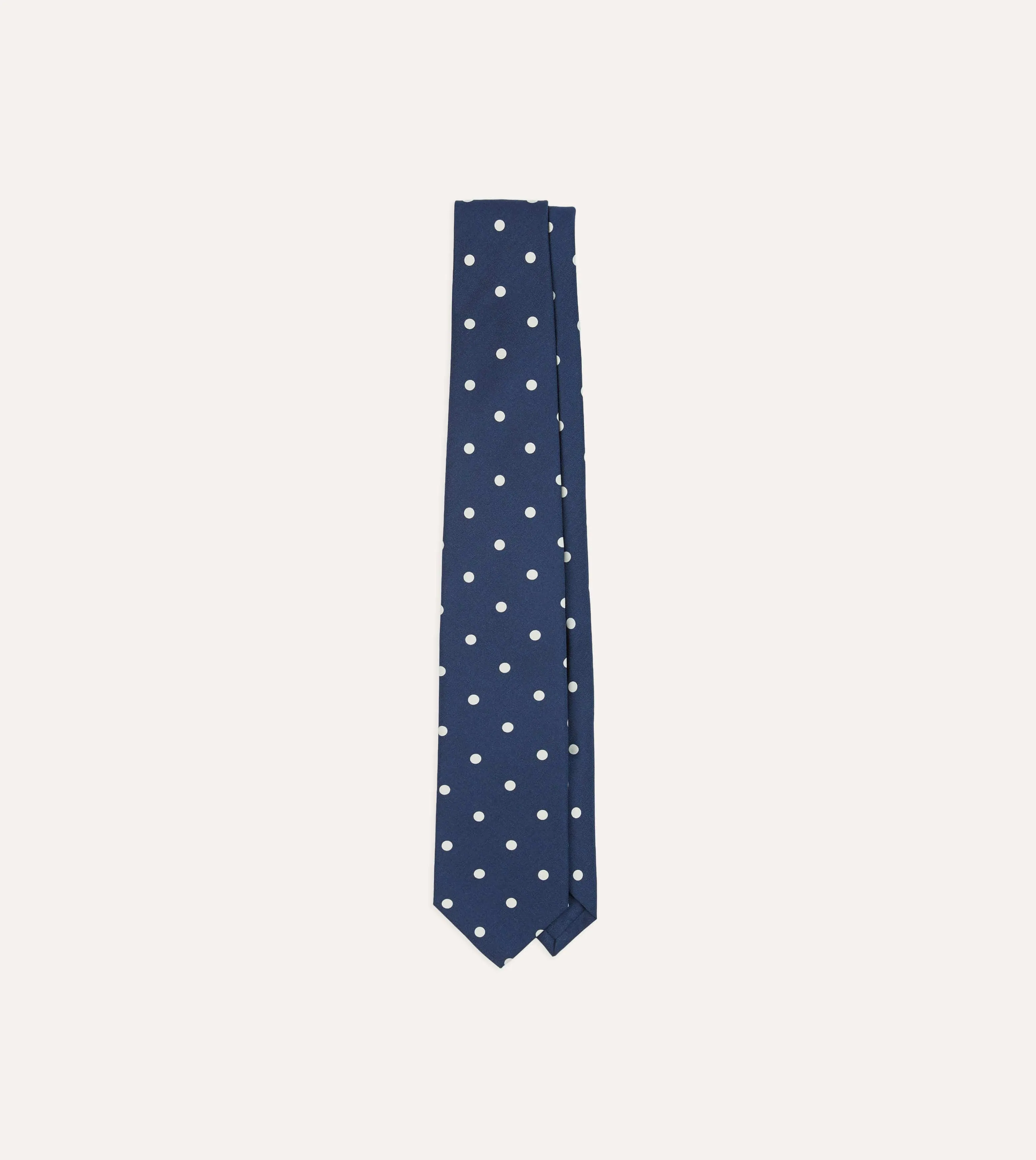 Navy Polka Dot Silk Self-Tipped Tie sold by Drake's London