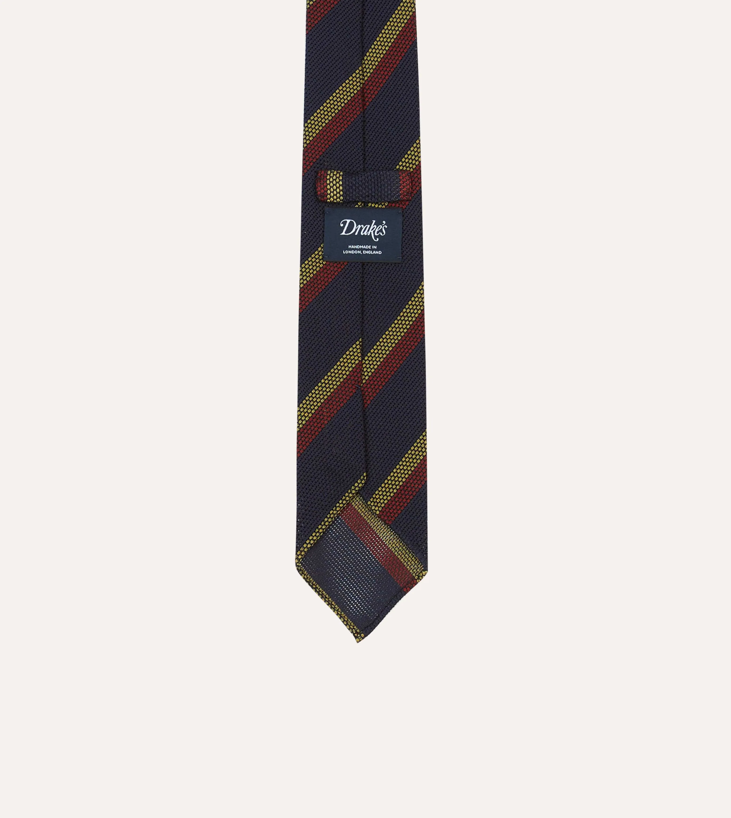 Navy, Red and Gold Double Stripe Hand Rolled Silk Grenadine Tie sold by Drake's London product image thumbnail 4