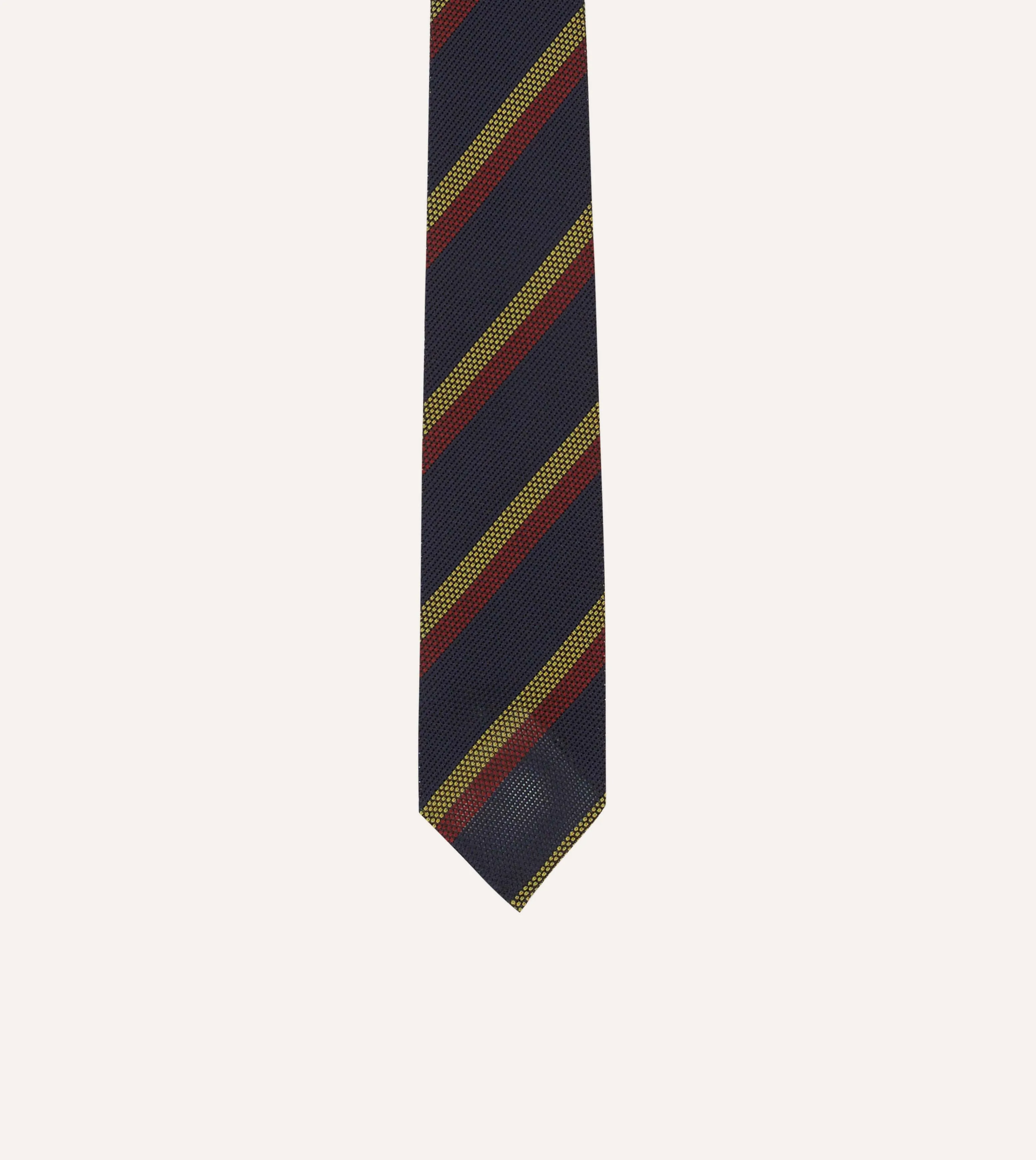 Navy, Red and Gold Double Stripe Hand Rolled Silk Grenadine Tie sold by Drake's London product image thumbnail 3