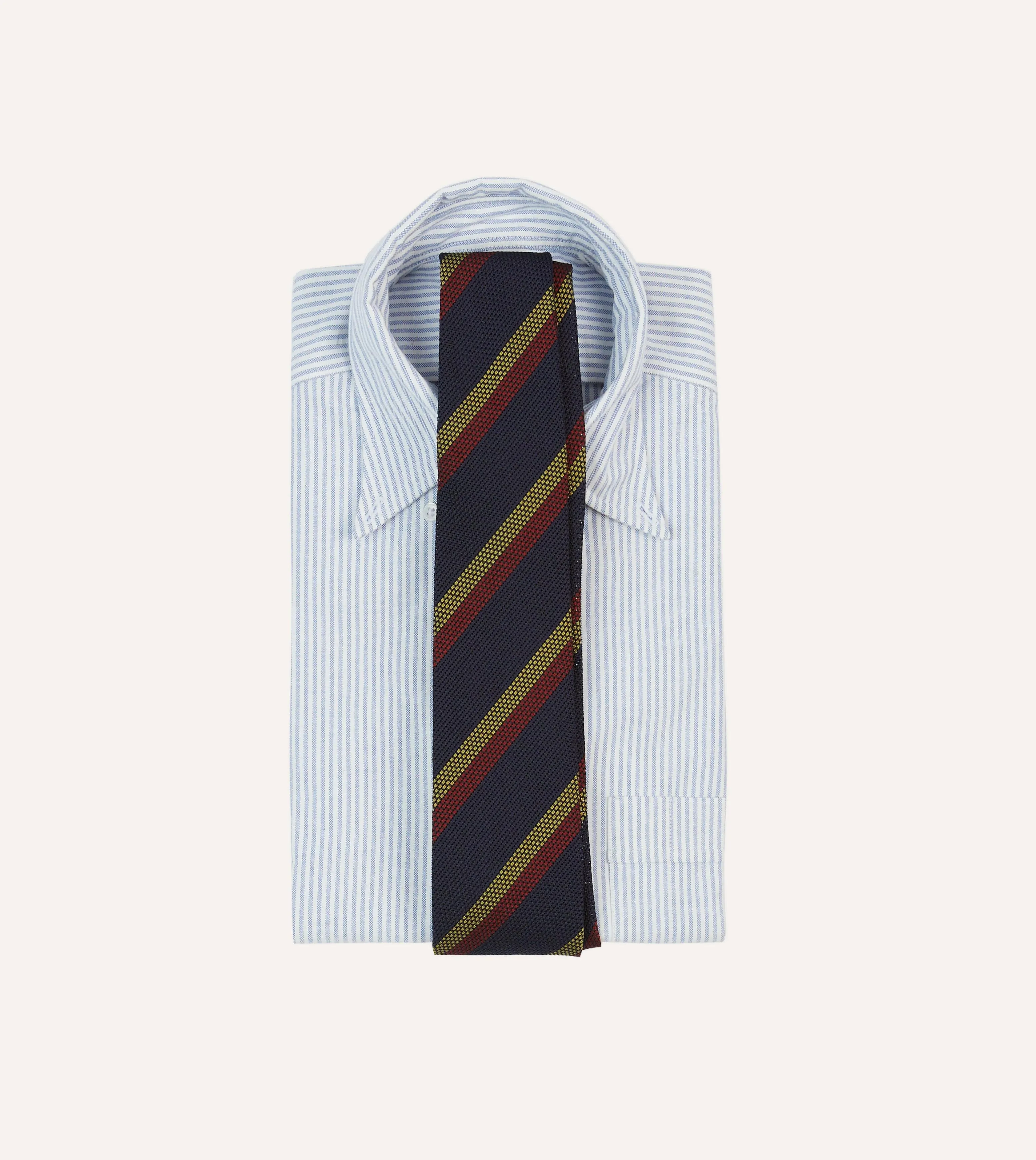 Navy, Red and Gold Double Stripe Hand Rolled Silk Grenadine Tie sold by Drake's London product image thumbnail 2