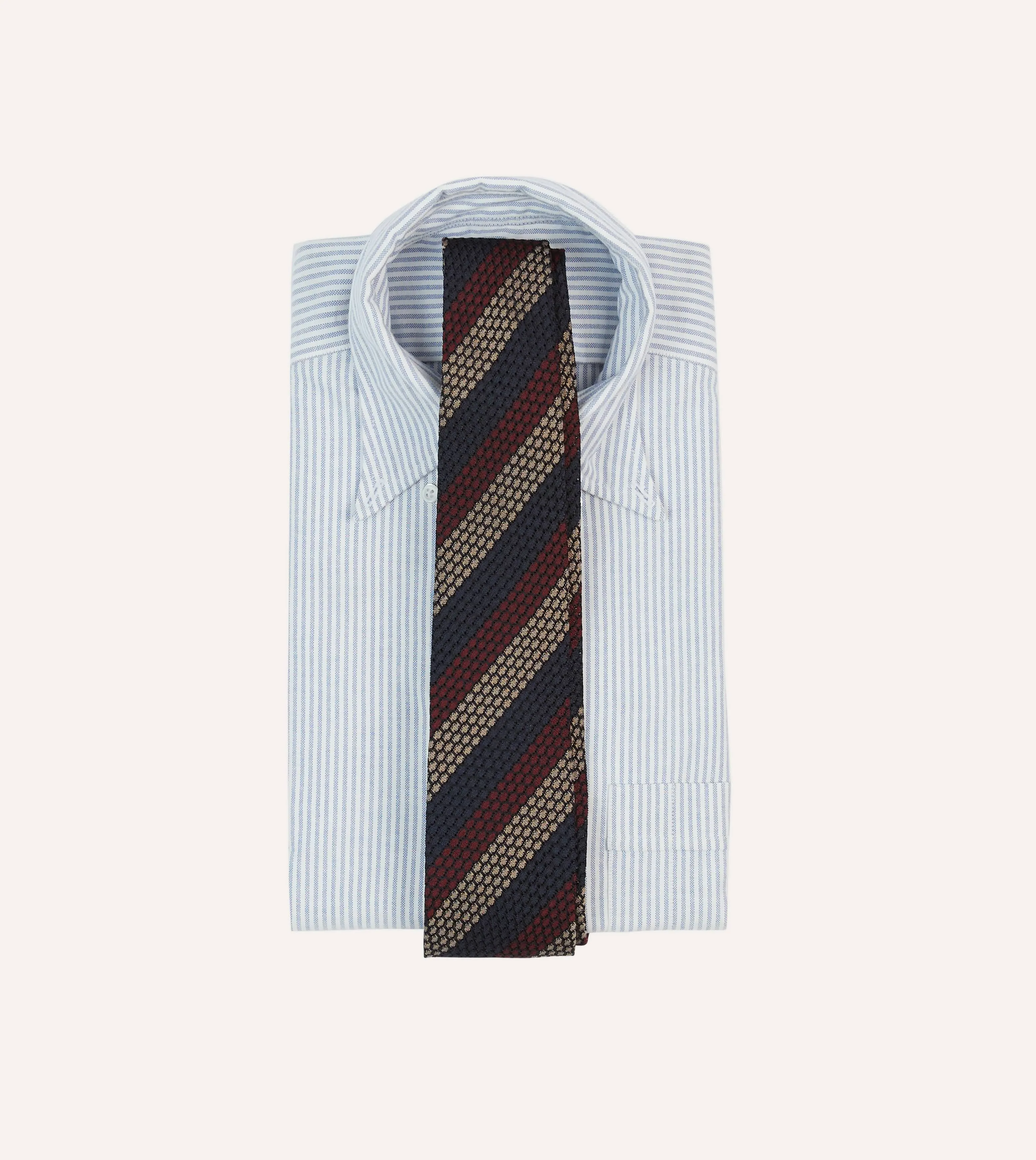 Navy, Red and Gold Block Stripe Hand Rolled Silk Grenadine Tie sold by Drake's London product image thumbnail 2