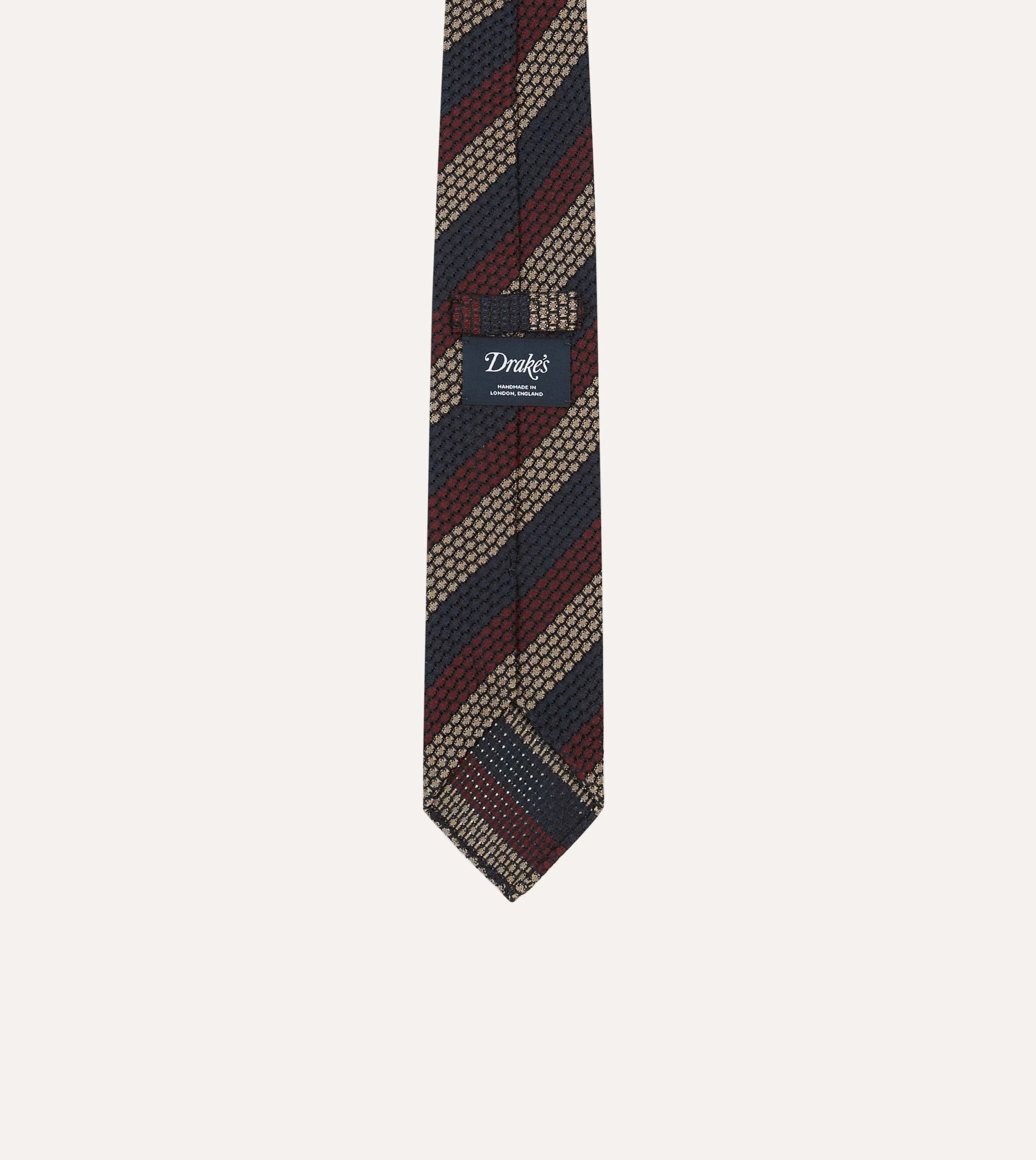 Navy, Red and Gold Block Stripe Hand Rolled Silk Grenadine Tie sold by Drake's London product image thumbnail 4
