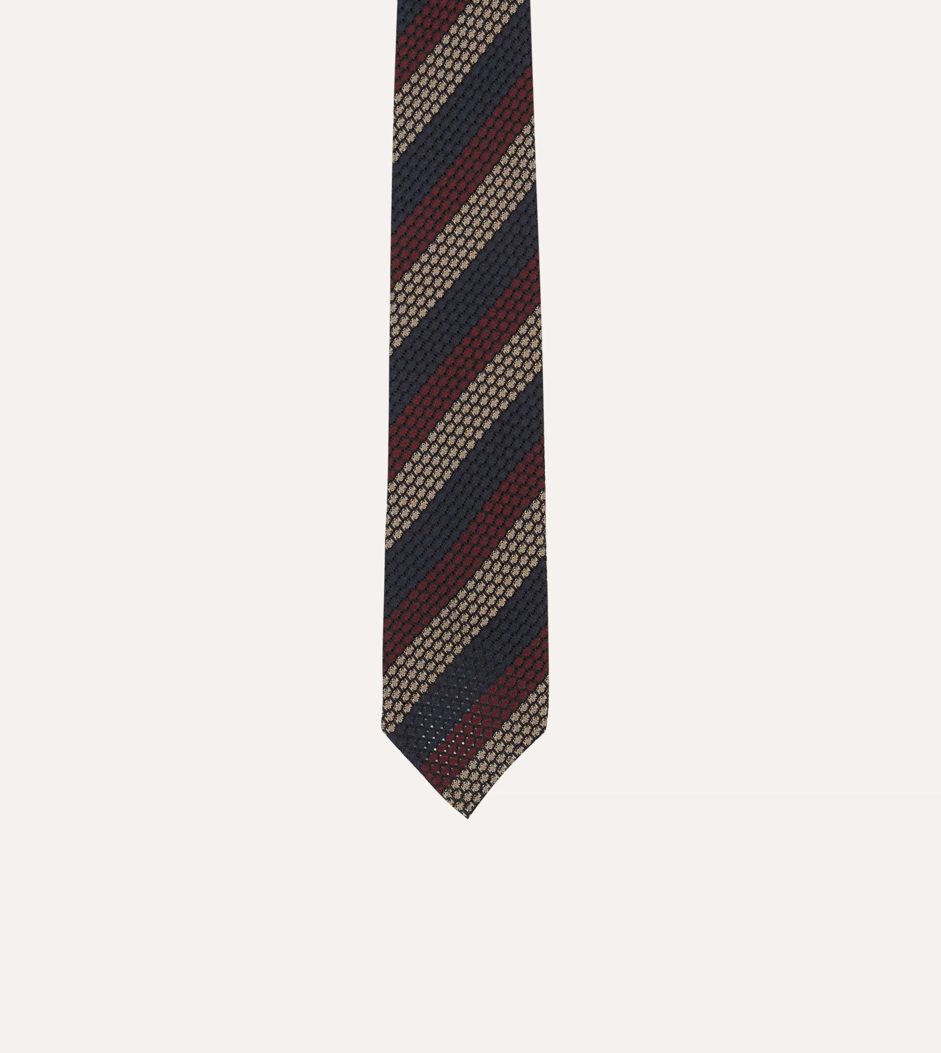 Navy, Red and Gold Block Stripe Hand Rolled Silk Grenadine Tie sold by Drake's London product image thumbnail 3