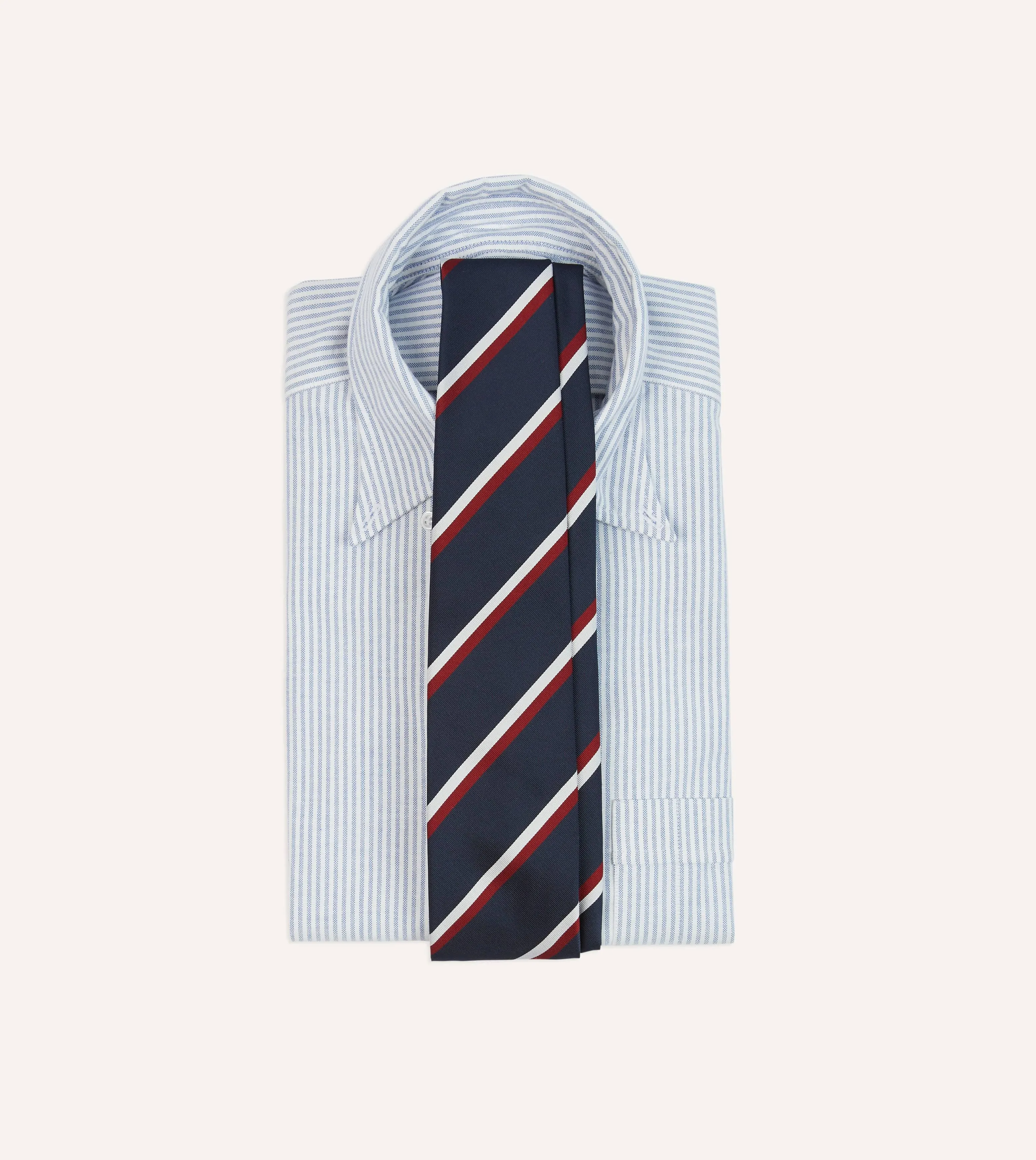 Navy, Red and White Double Stripe Mogador Silk Tipped Tie sold by Drake's London product image thumbnail 2