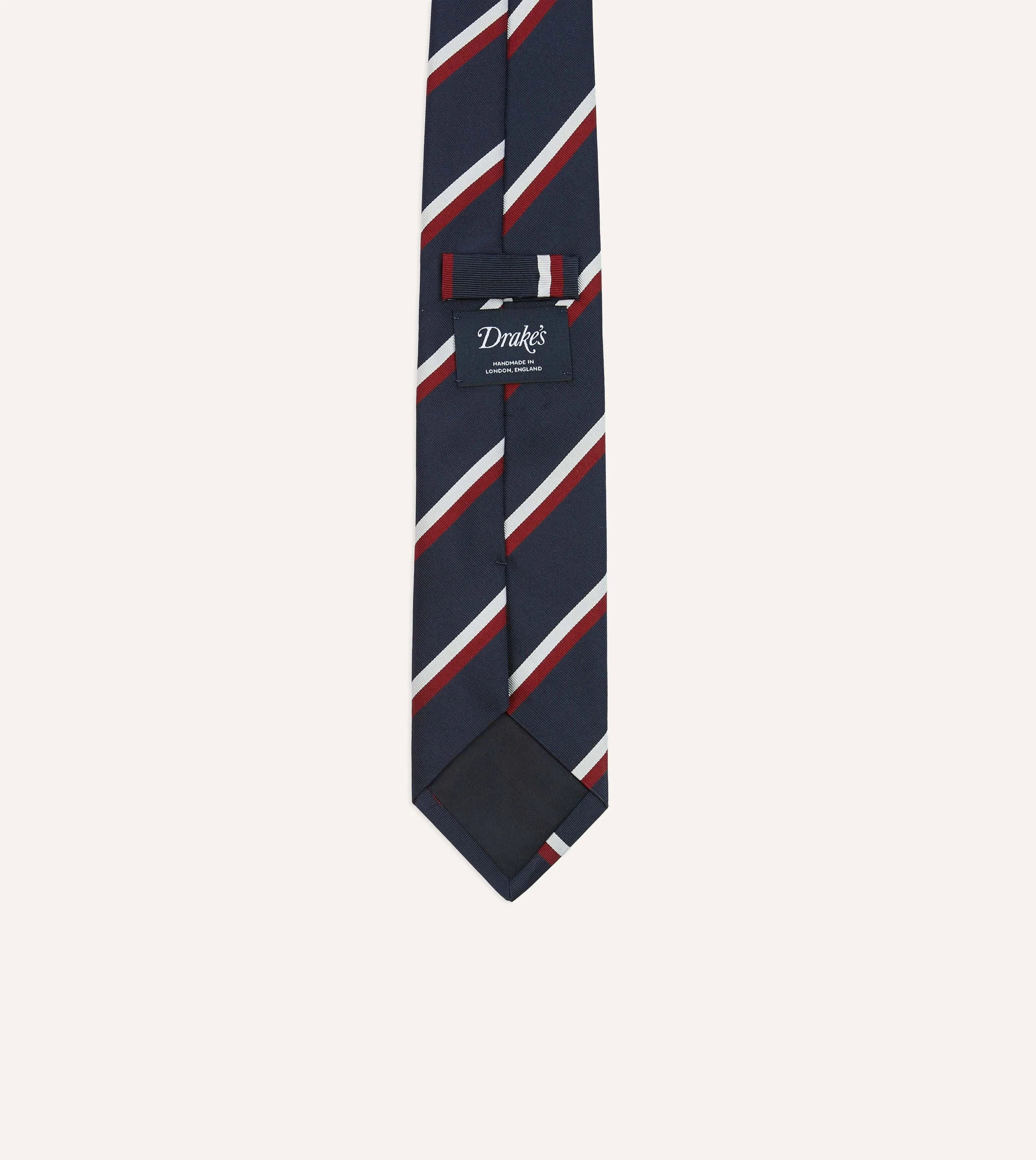 Navy, Red and White Double Stripe Mogador Silk Tipped Tie sold by Drake's London product image thumbnail 4