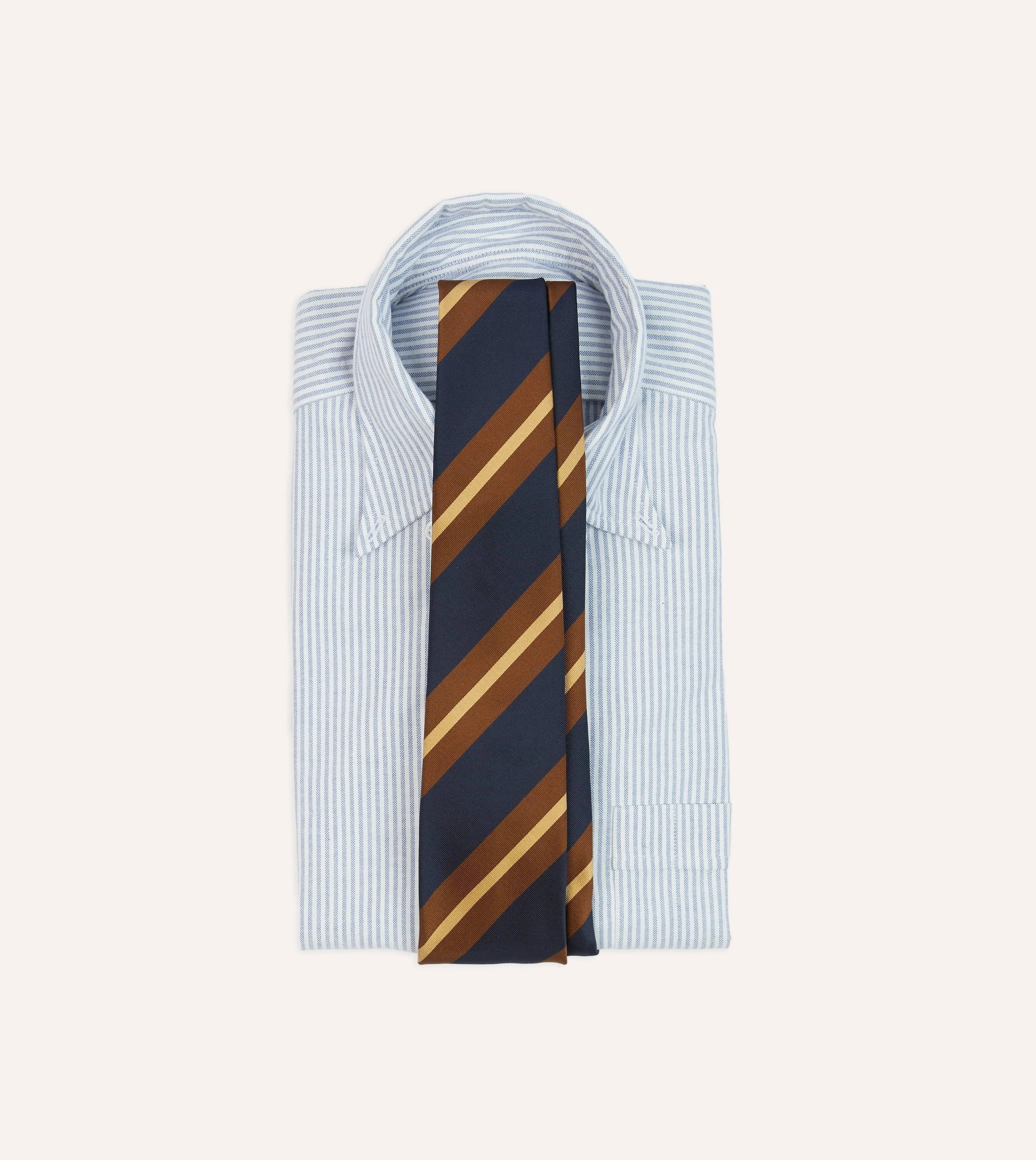 Navy and Brown Stripe Mogador Silk Tipped Tie sold by Drake's London product image thumbnail 2