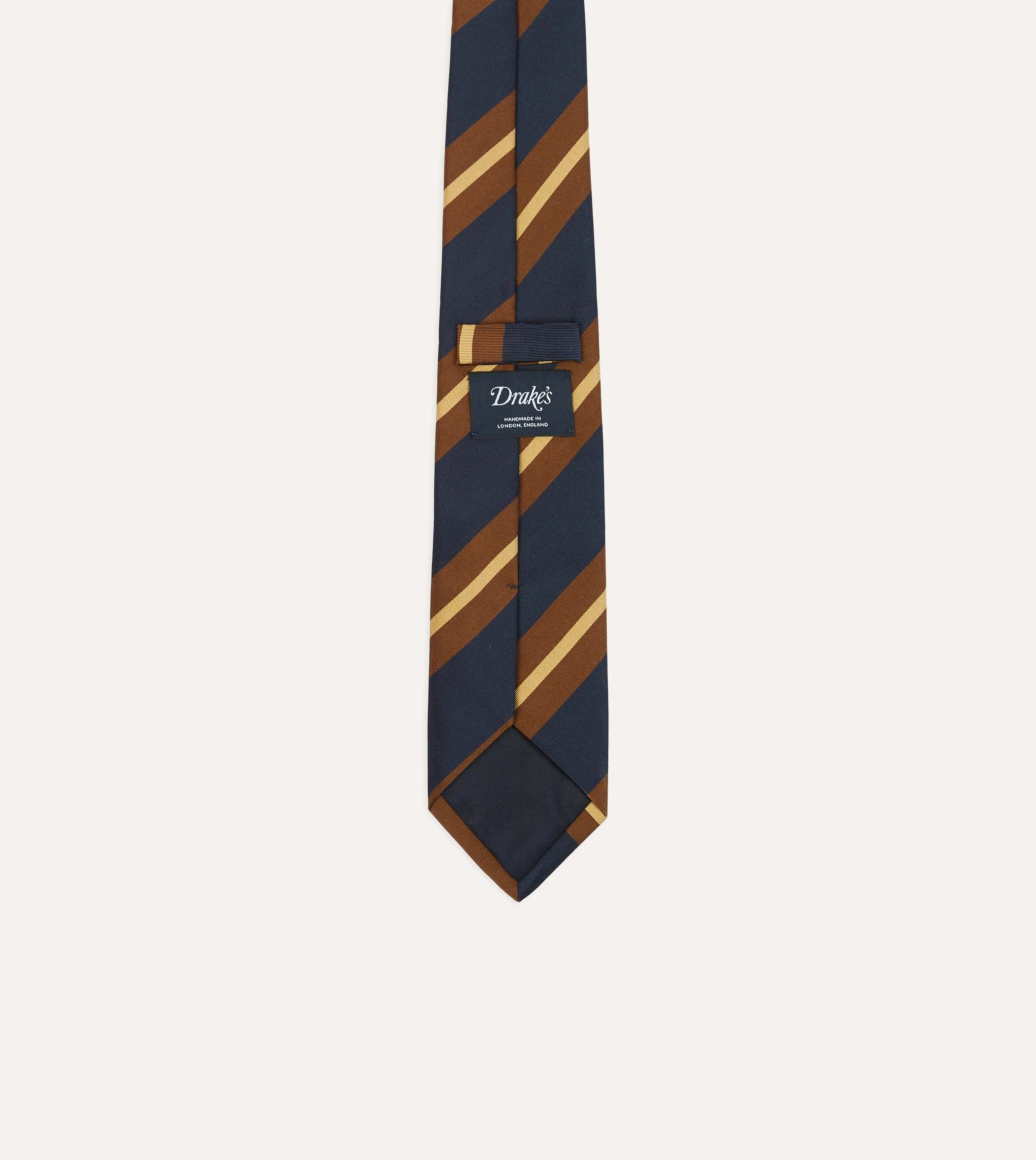 Navy and Brown Stripe Mogador Silk Tipped Tie sold by Drake's London product image thumbnail 4