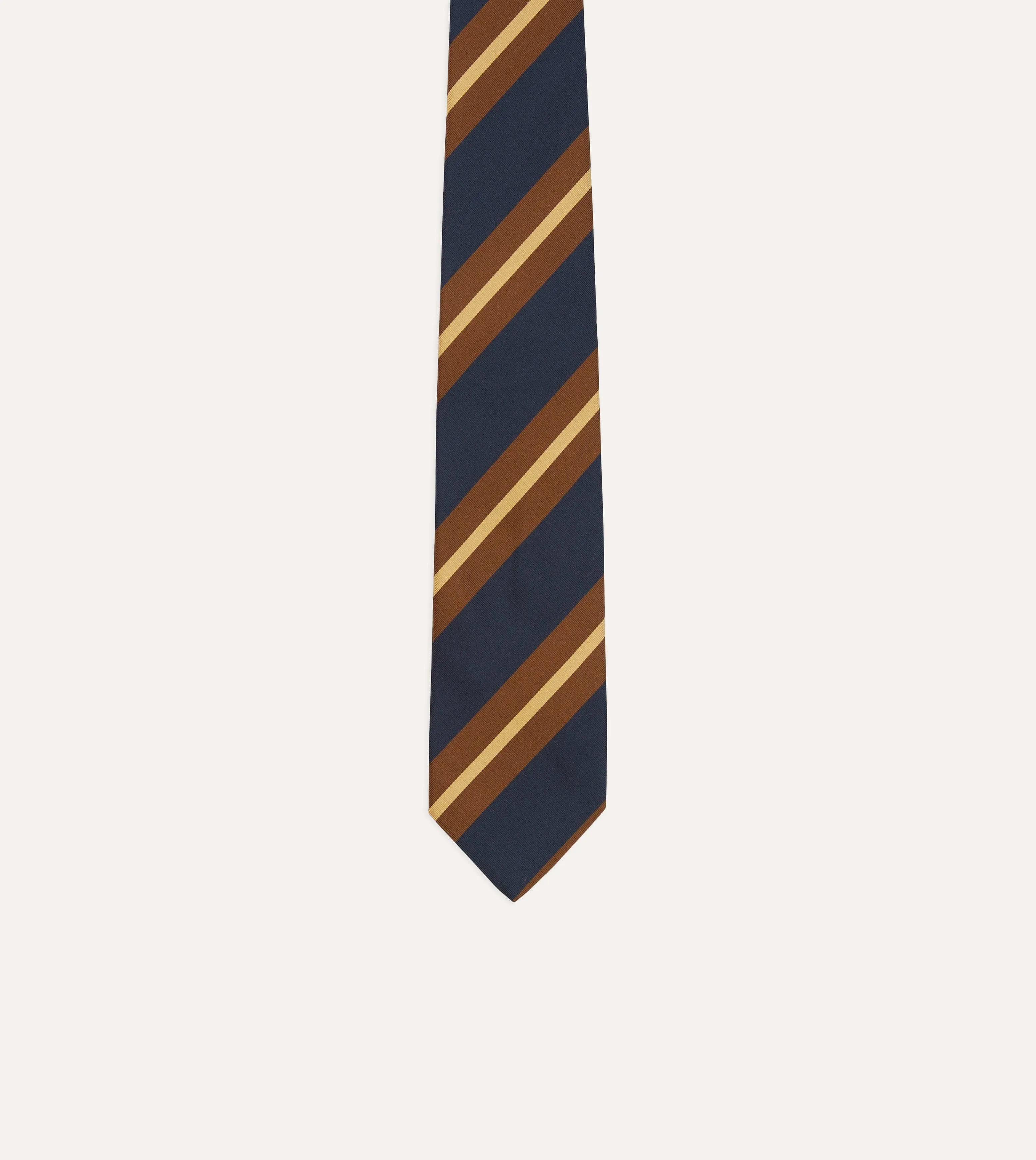 Navy and Brown Stripe Mogador Silk Tipped Tie sold by Drake's London product image thumbnail 3