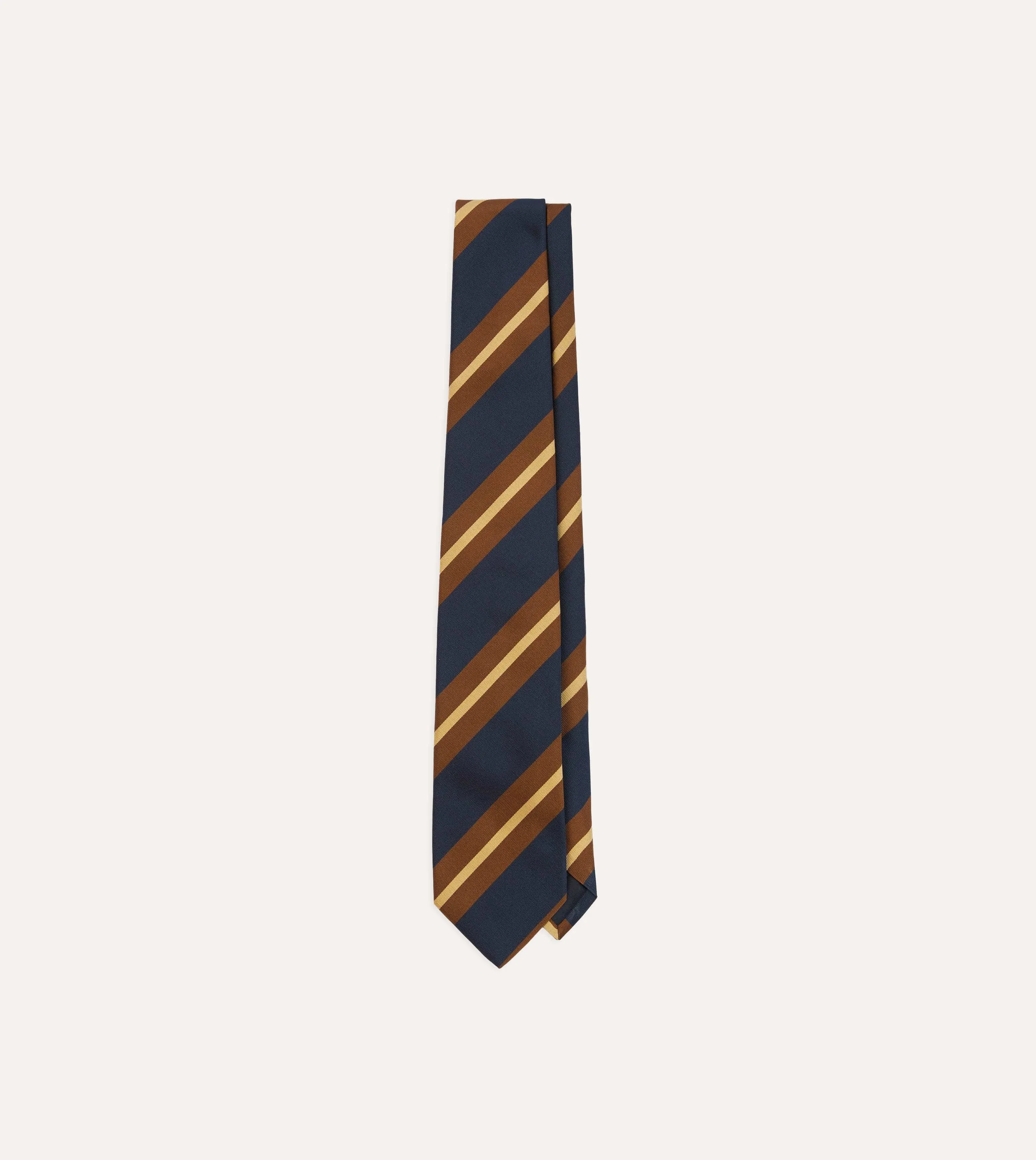 Navy and Brown Stripe Mogador Silk Tipped Tie sold by Drake's London