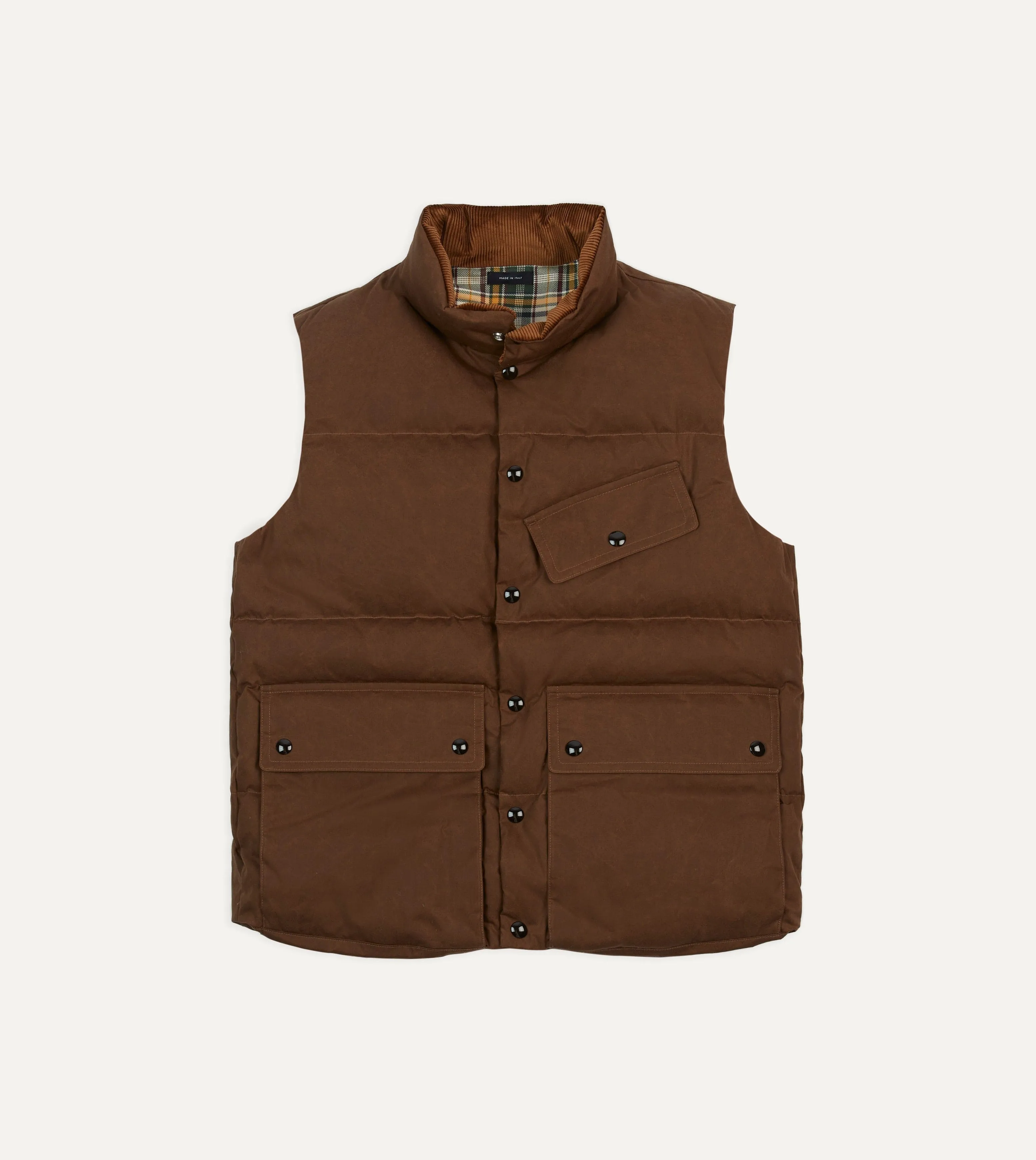 Brown Waxed Cotton Down Vest sold by Drake's London