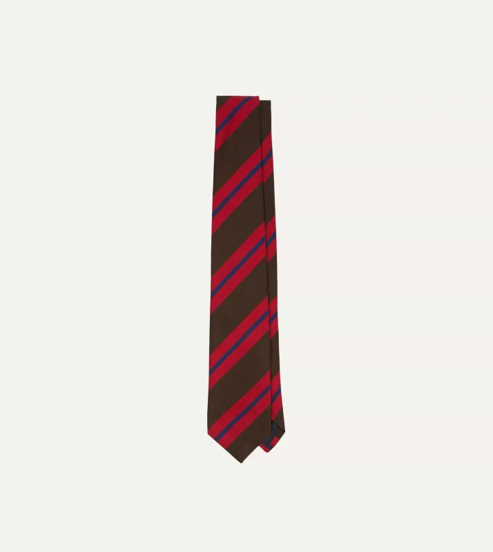 Brown and Red Stripe Mogador Silk Tipped Tie sold by Drake's London