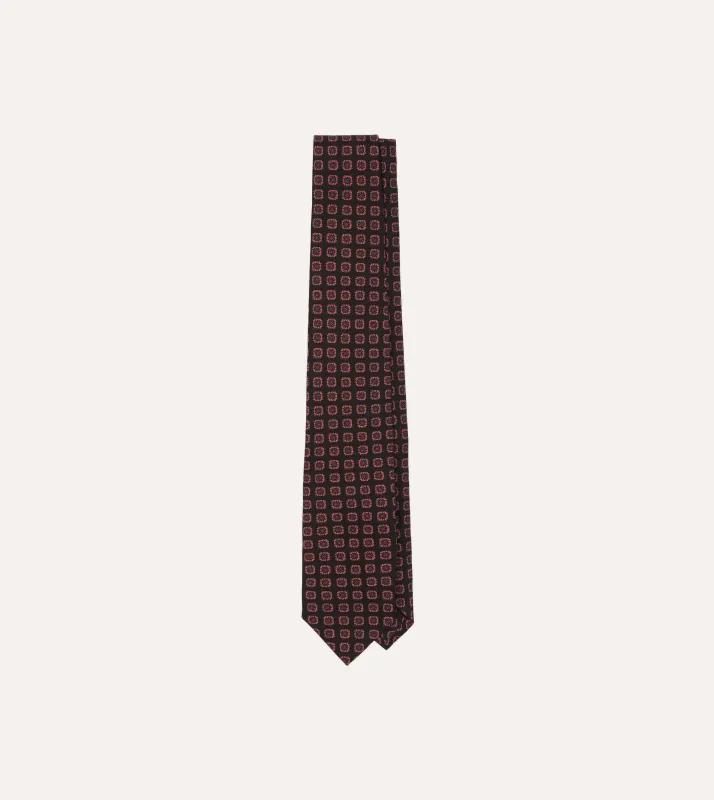 Black Red, and Green Diamond Print Check Self-Tipped Wool Tie sold by Drake's London